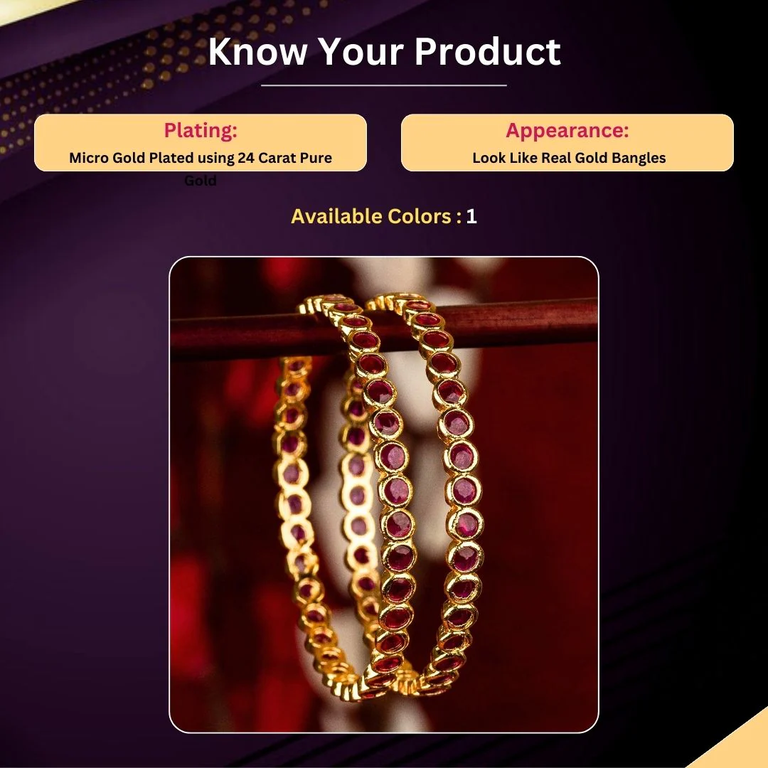 Regal American Diamond Stones Kemp Micro Gold-Plated Bangles Pair – Traditional Attire's Perfect Match - Image 4