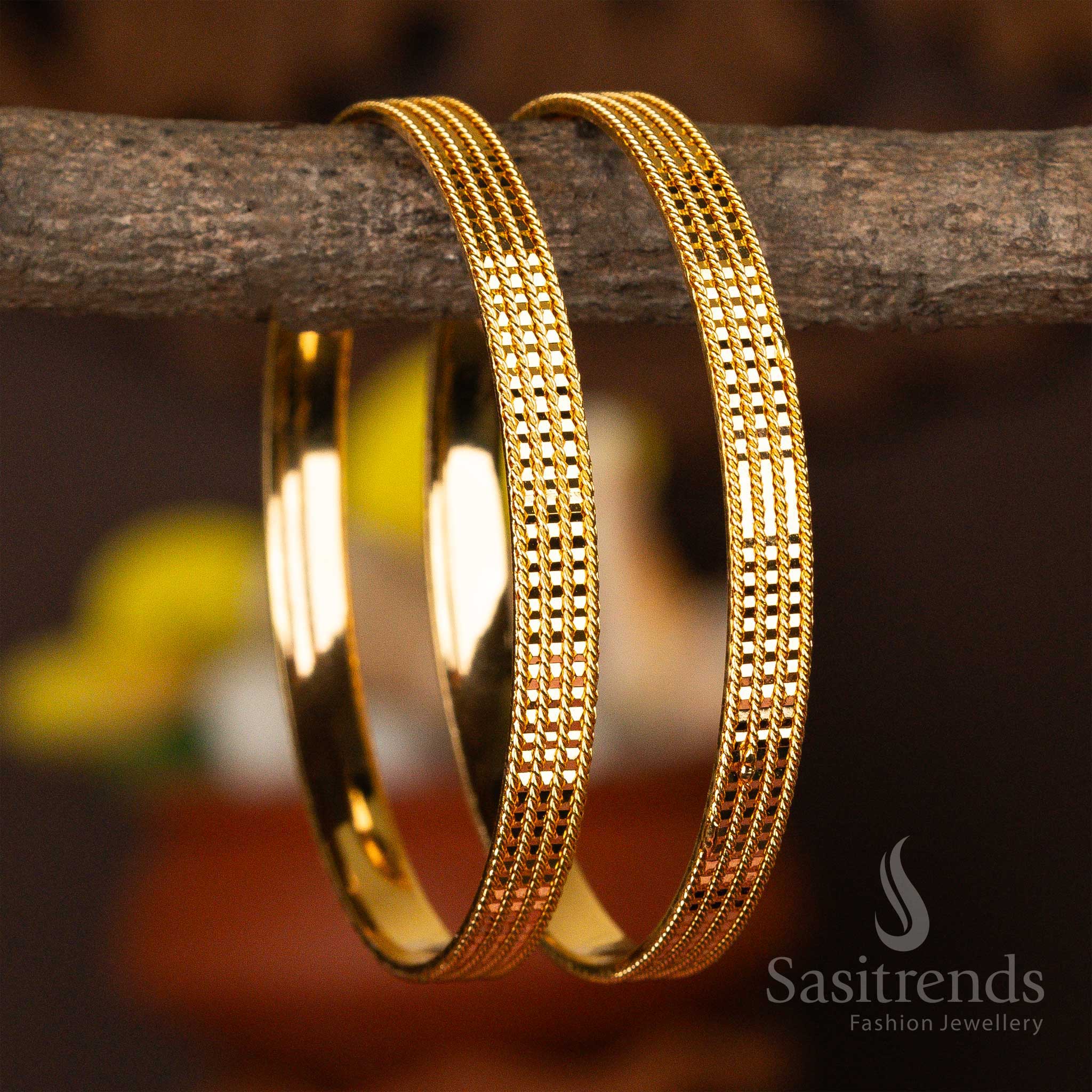 Textured Brilliance Micro Gold Plated Bangles - Latest Traditional Elegance
