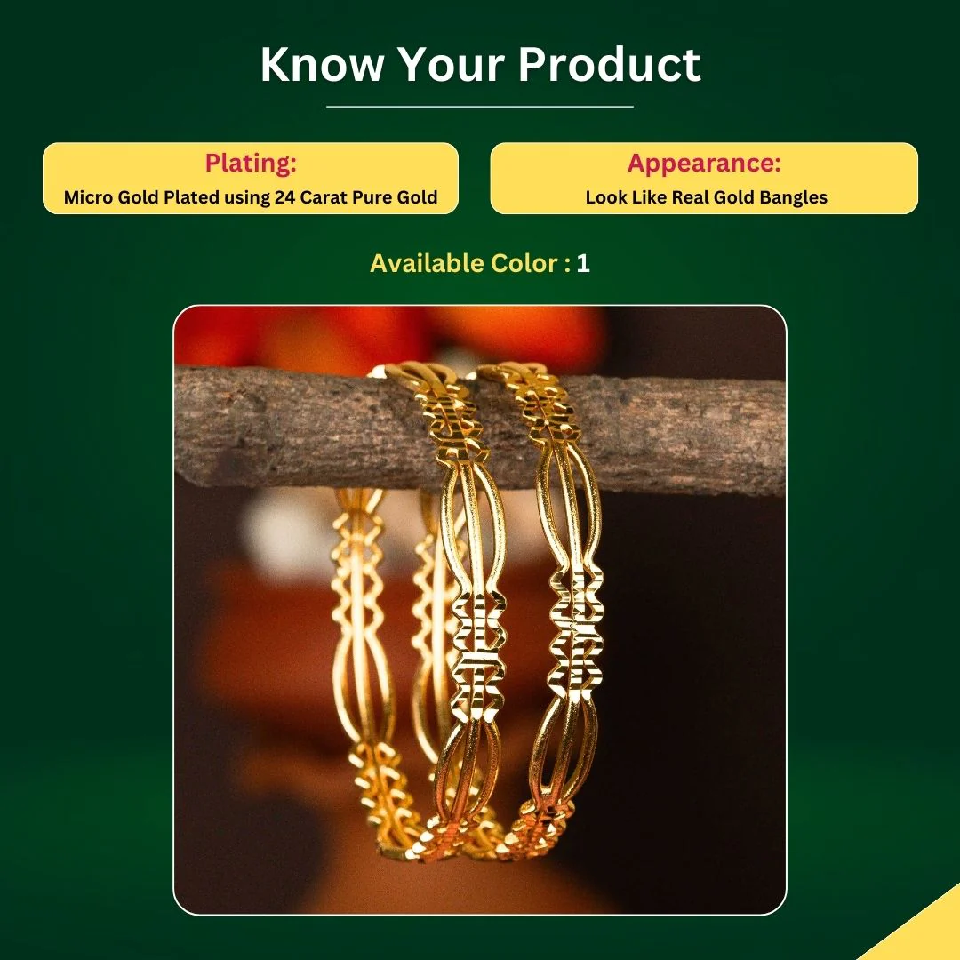 Sculptural Elegance Micro Gold Plated Traditional Wear Bangles - Perfect For Special Events - Image 2