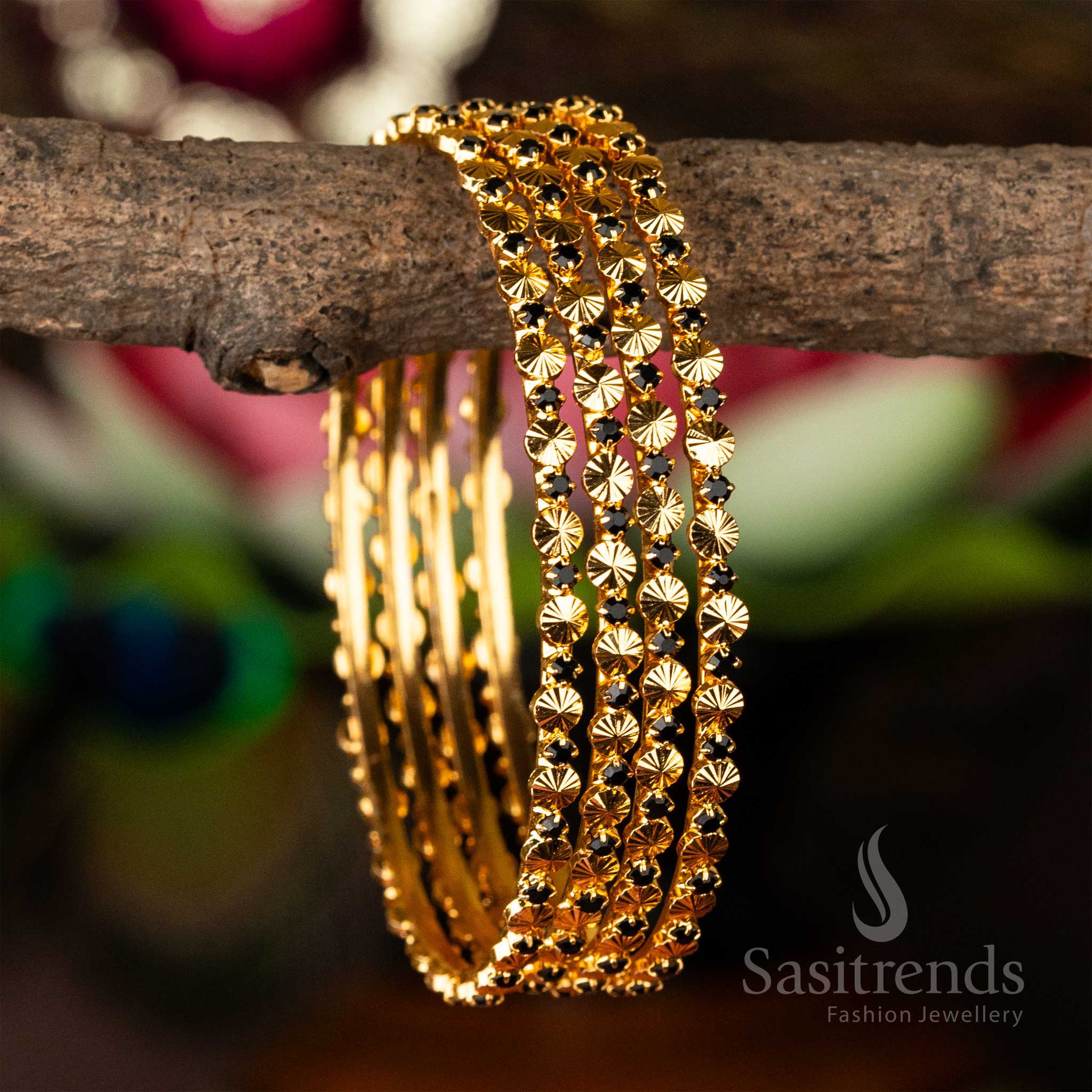 Sasitrends | Exquisite Micro Gold Plated Round Stones Bangles - Traditonal Elegance - Image 3