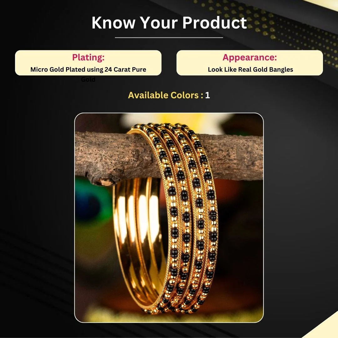 Amazing Traditional Elegance Micro Gold Plated Black Bead Bangles Set - Sasitrends - Image 3