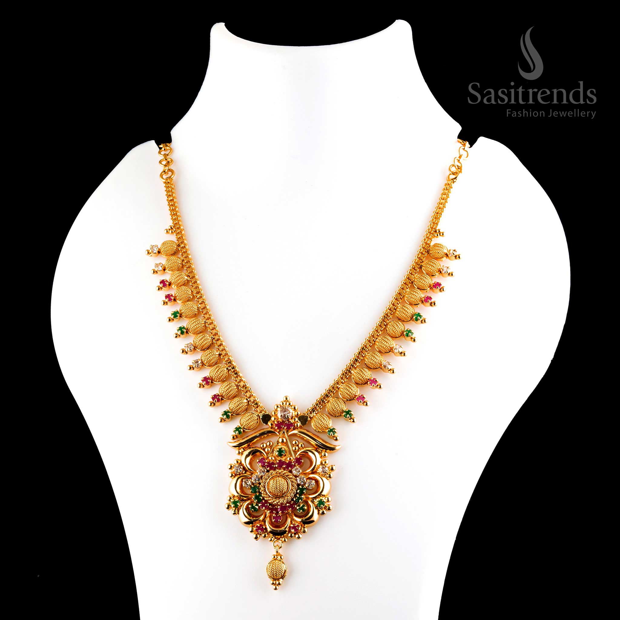 Exquisite Micro Gold-Plated Flower Pendant Necklace & Jewellery Set: Micro Gold Plated, AD Stones, Traditional Elegance - Image 5