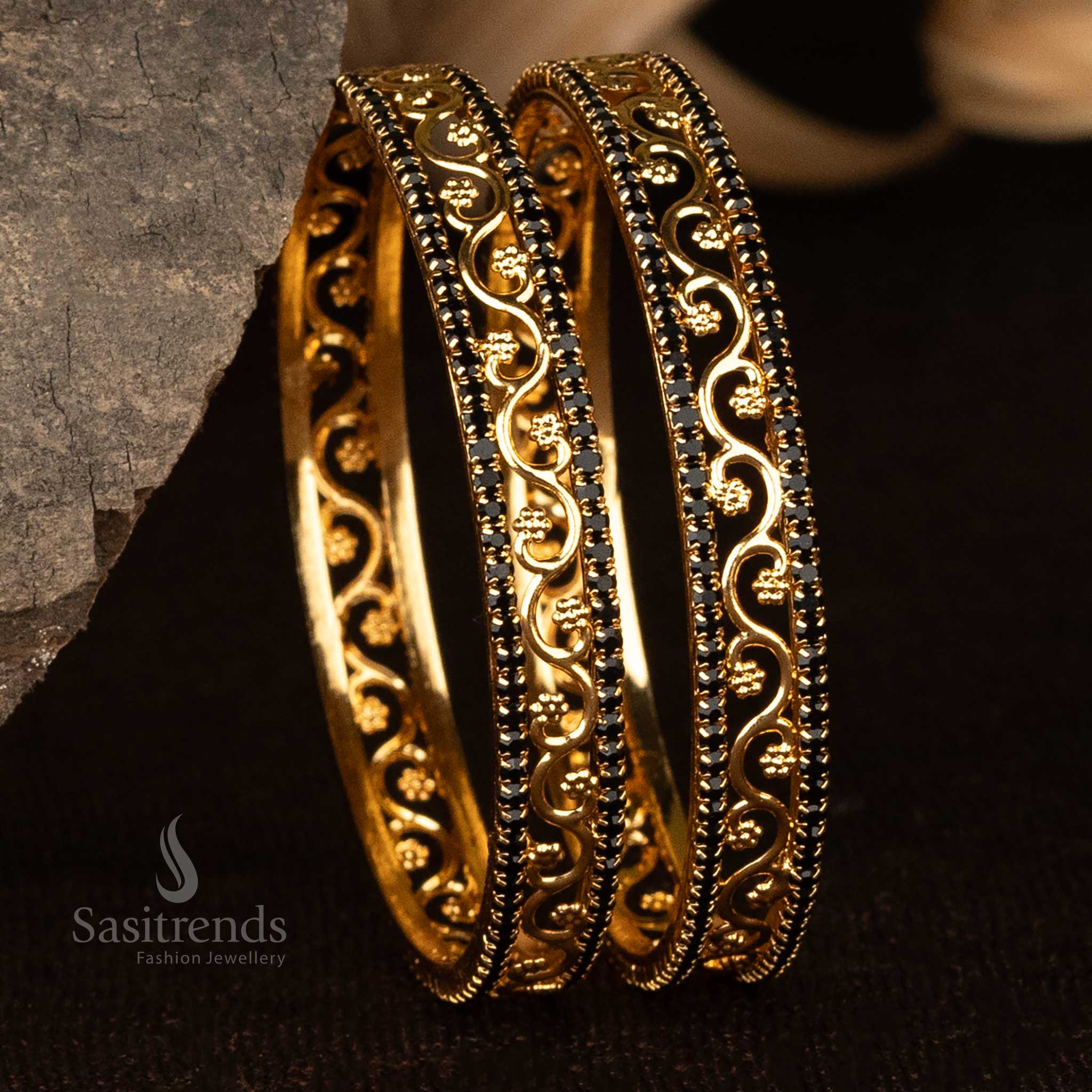 Sasitrends | Exquisite Traditional Wear One Gram Micro Gold Plated Stone Bangles - Image 4