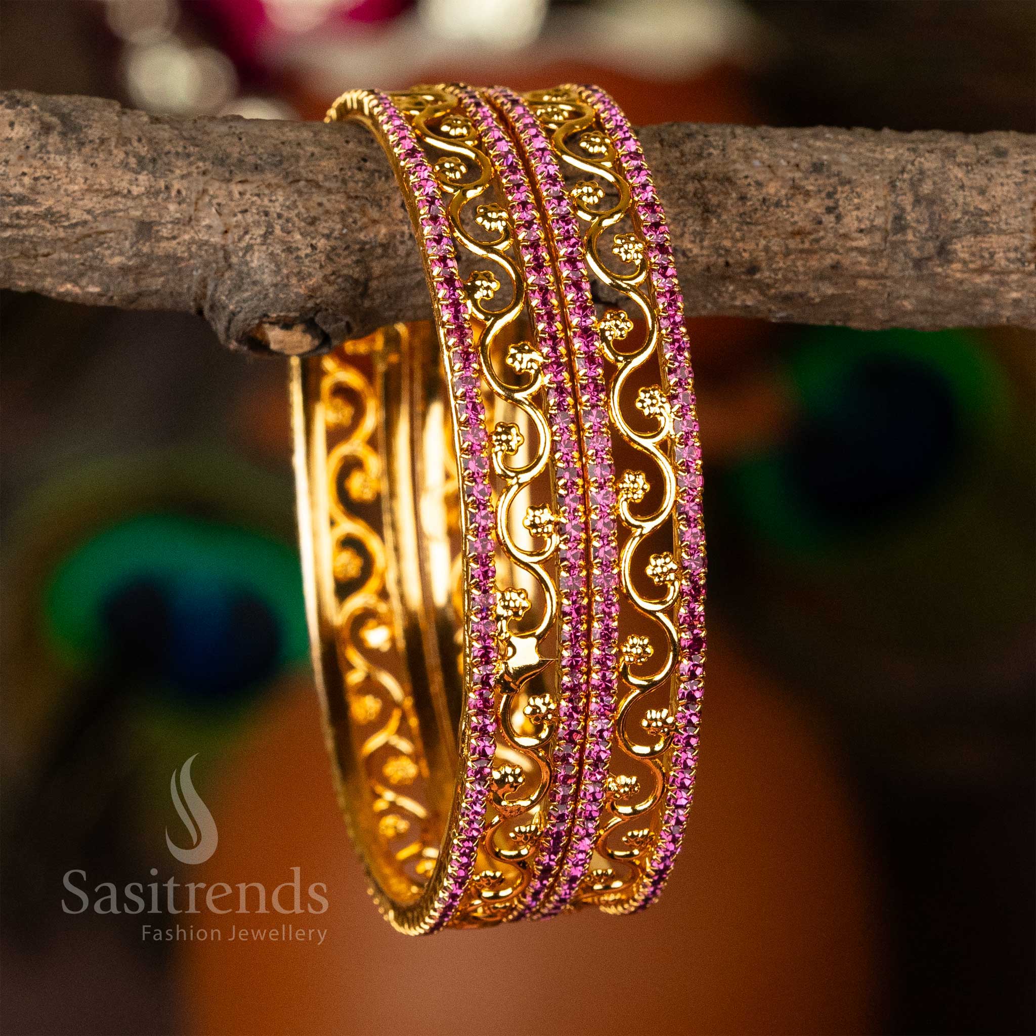 Sasitrends | Exquisite Traditional Wear One Gram Micro Gold Plated Stone Bangles - Image 7