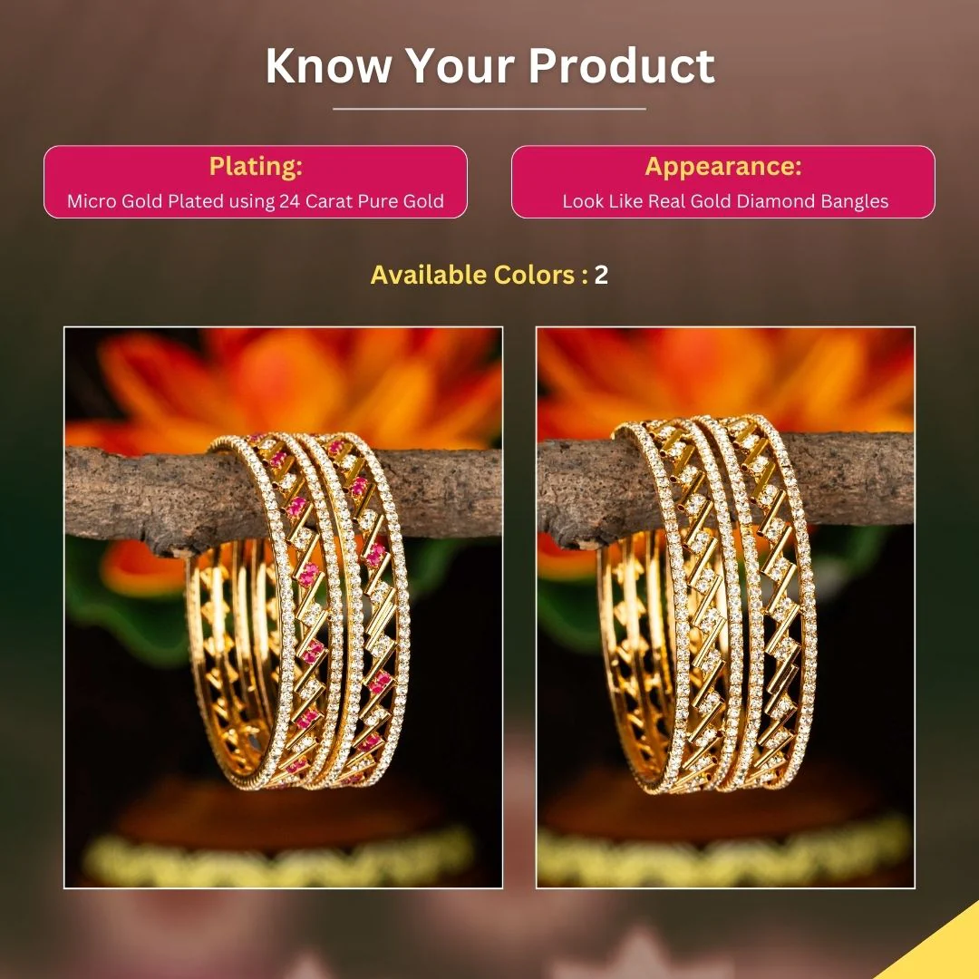 Sasitrends | Temple Wear Micro Gold Plated Bangles with American Diamond Stones - Set of Two - Image 3