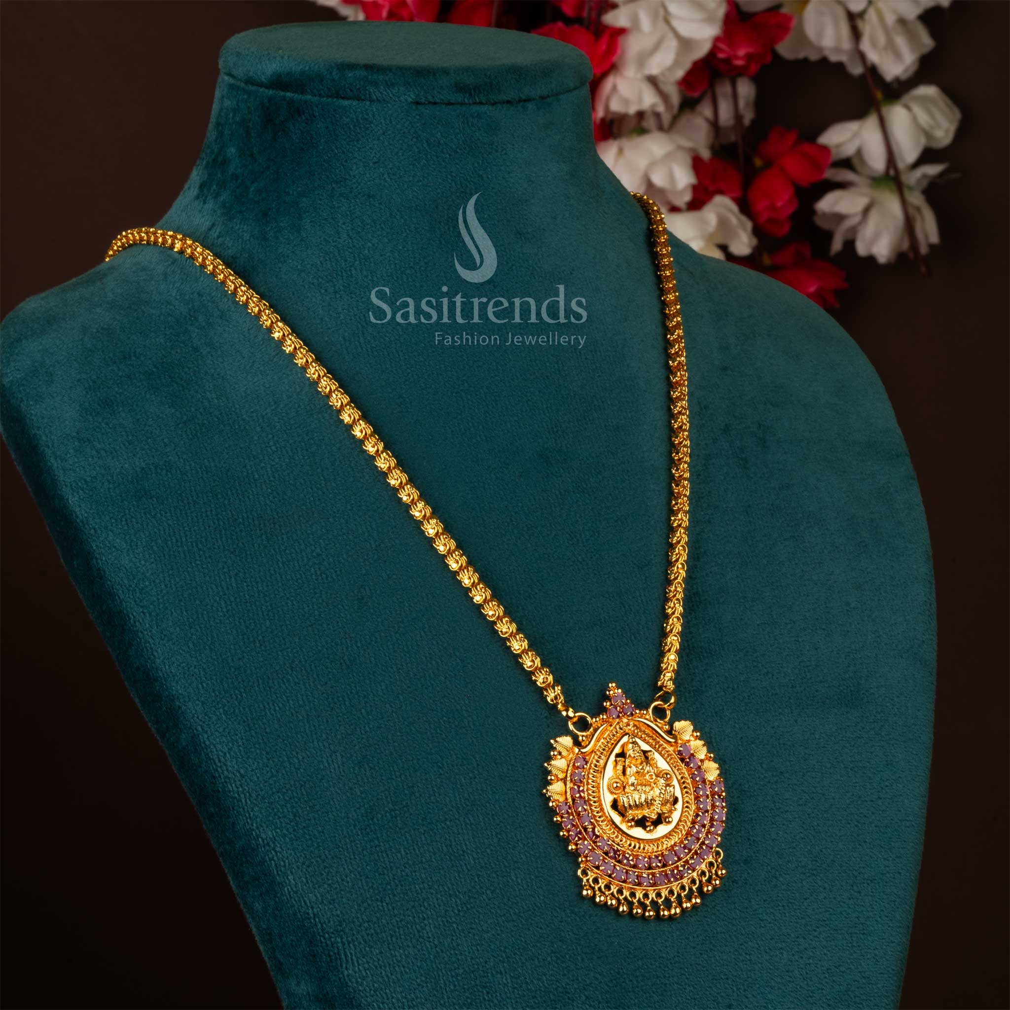 Pendant Dollar Necklace with Lakshmi Motif in Micro Gold Plating - Sasitrends - Image 3
