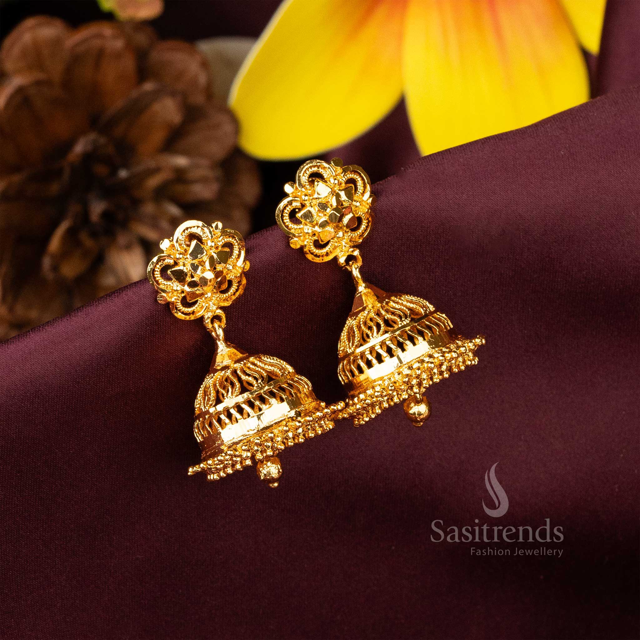 Fantastic Micro Gold Plated Traditional Jhumka Earrings - Perfect For All Traditional Occasion - Image 8