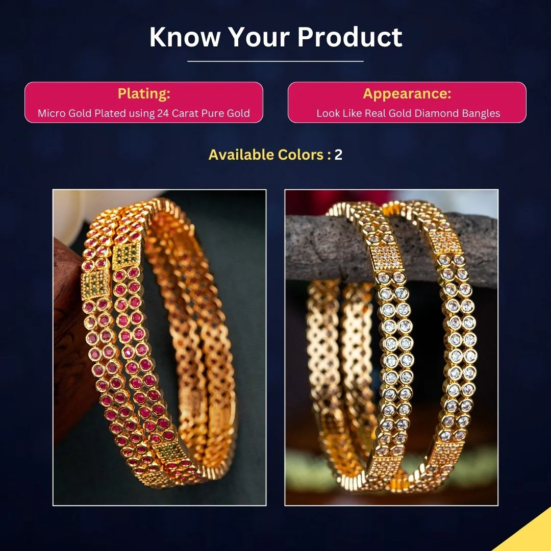 Sasitrends - Elegant Traditional Wear Micro Gold Plated American Diamond Stones Bangles - Image 3