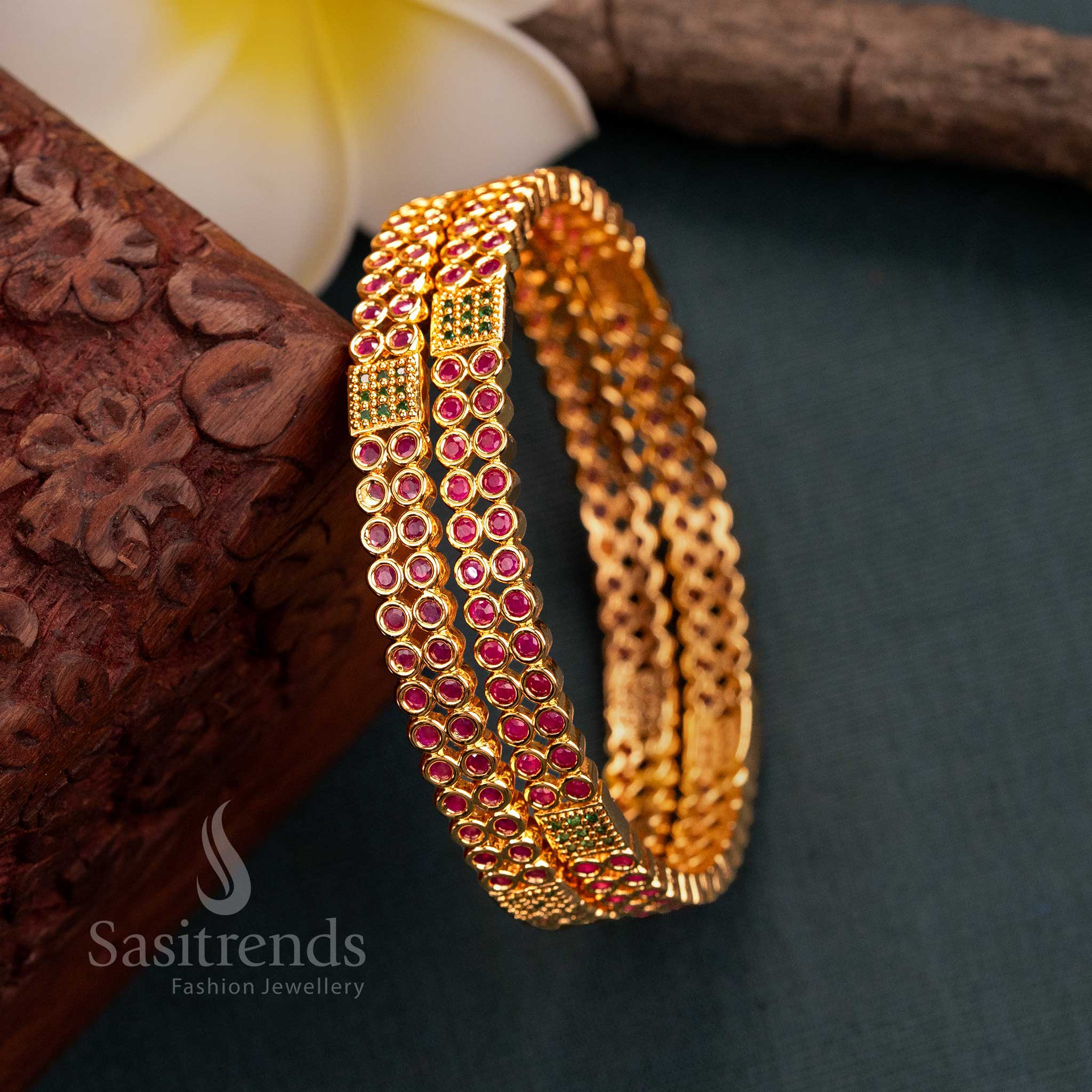 Sasitrends - Elegant Traditional Wear Micro Gold Plated American Diamond Stones Bangles - Image 4