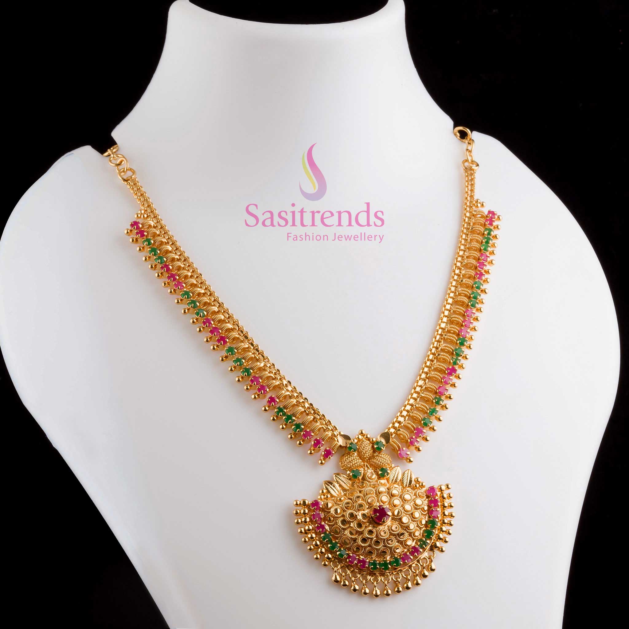 Sasitrends Luxurious Tilak Design Micro Gold-Plated Necklace & Jewellery Set with AD Stones - Image 6