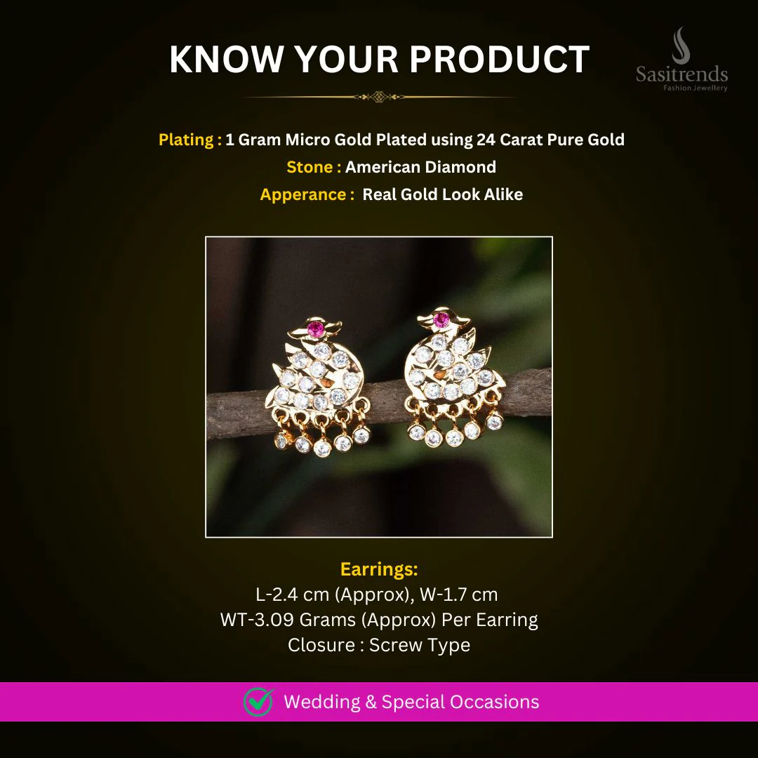 Exquisite Micro Gold Plated Traditional Brass Impon Earrings with AD Stones - Traditional Elegance - Image 4