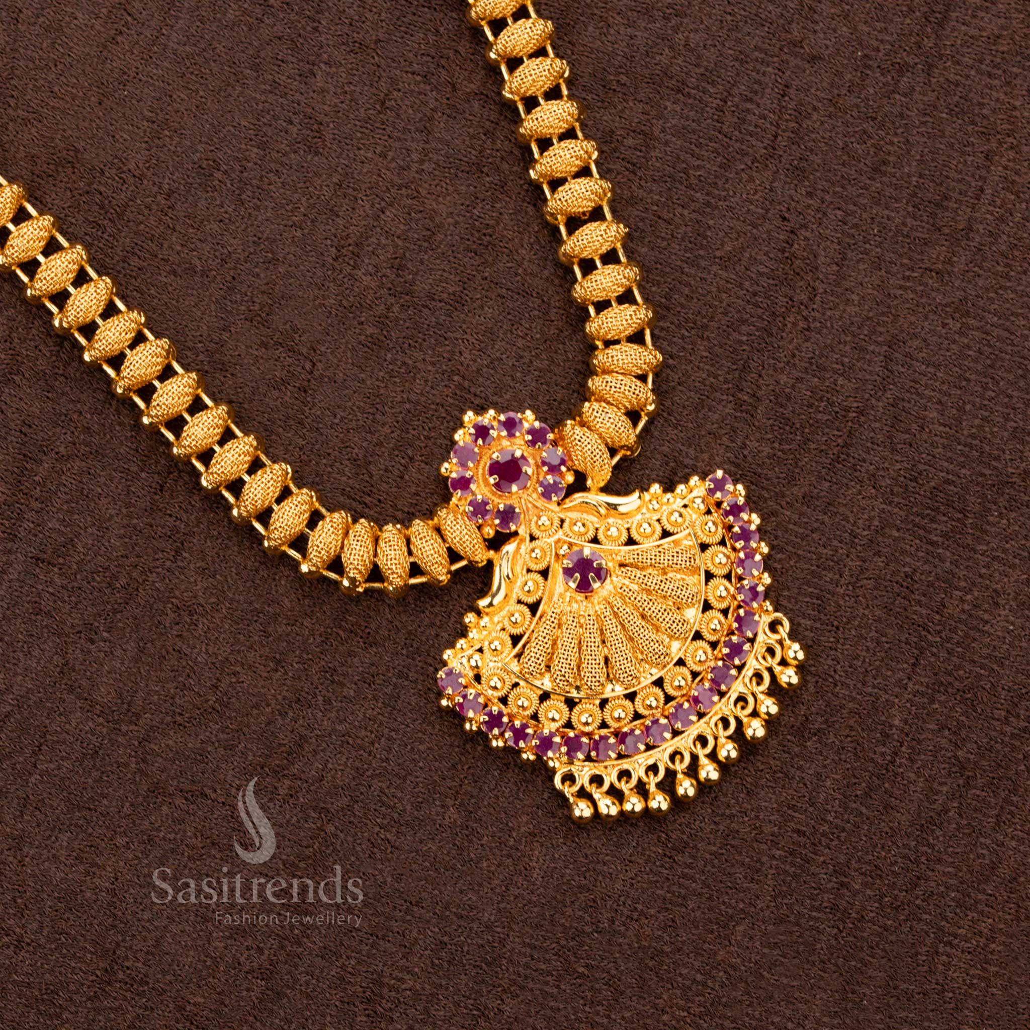 Sasitrends 1 Gram Micro Gold-Plated Necklace with Tilak-Shaped Pendant and AD Stones - Image 3