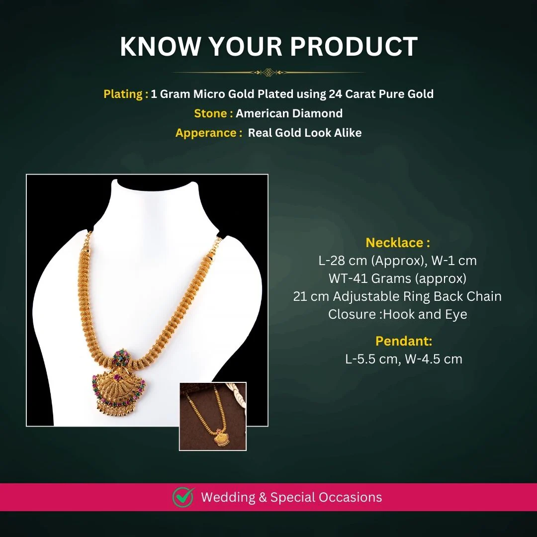 Sasitrends 1 Gram Micro Gold-Plated Necklace with Tilak-Shaped Pendant and AD Stones - Image 4