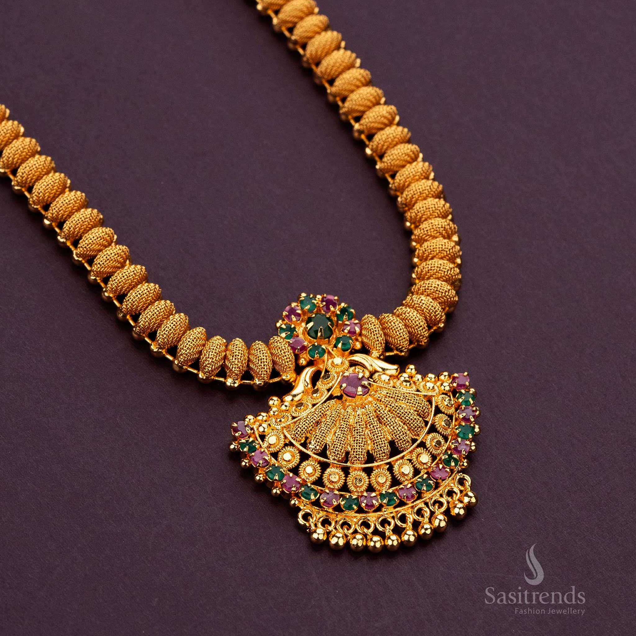 Sasitrends 1 Gram Micro Gold-Plated Necklace with Tilak-Shaped Pendant and AD Stones - Image 5