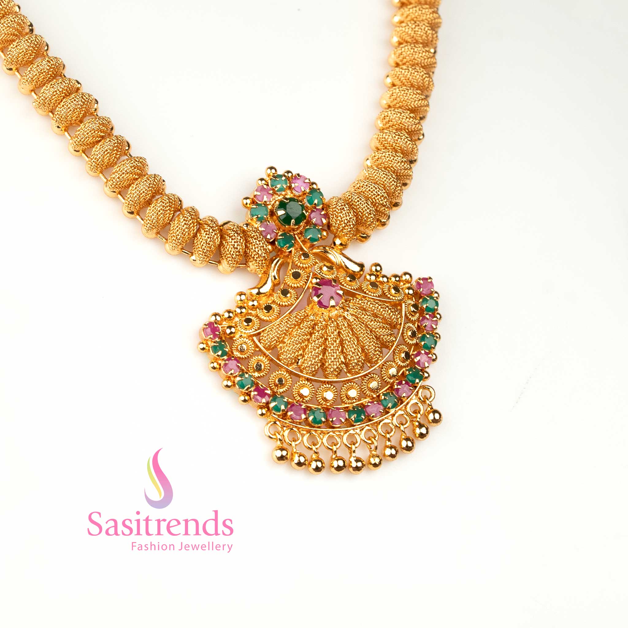 Sasitrends 1 Gram Micro Gold-Plated Necklace with Tilak-Shaped Pendant and AD Stones - Image 7