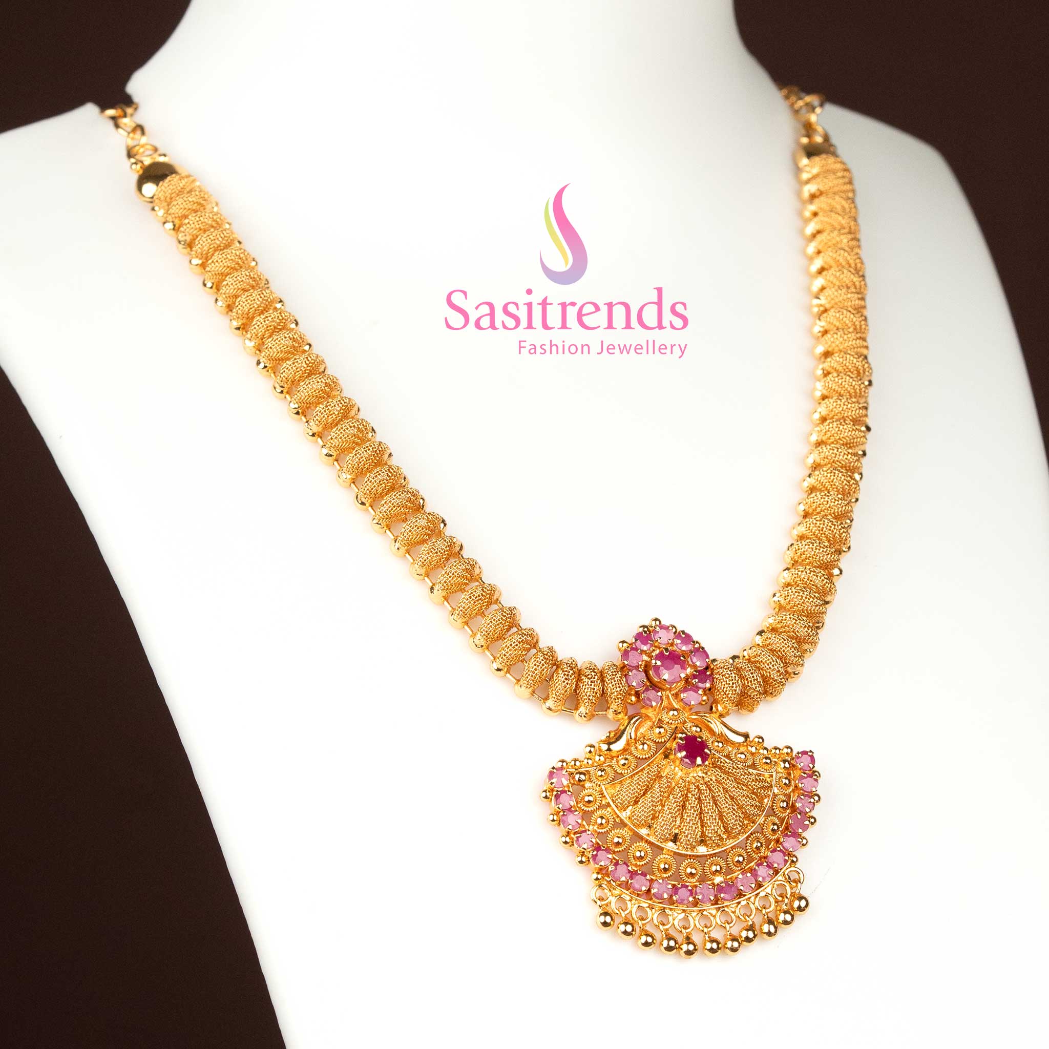 Sasitrends 1 Gram Micro Gold-Plated Necklace with Tilak-Shaped Pendant and AD Stones - Image 8