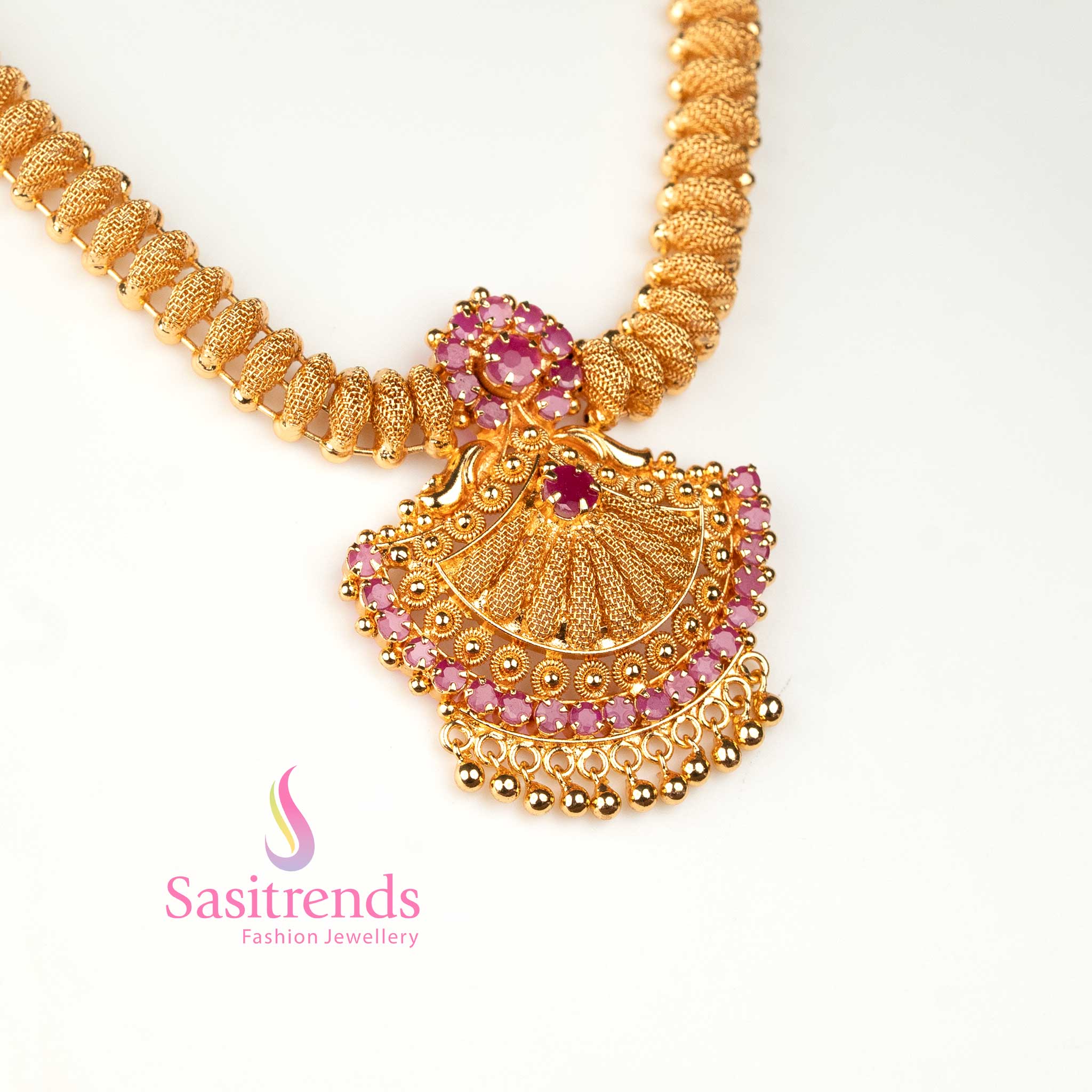 Sasitrends 1 Gram Micro Gold-Plated Necklace with Tilak-Shaped Pendant and AD Stones - Image 9