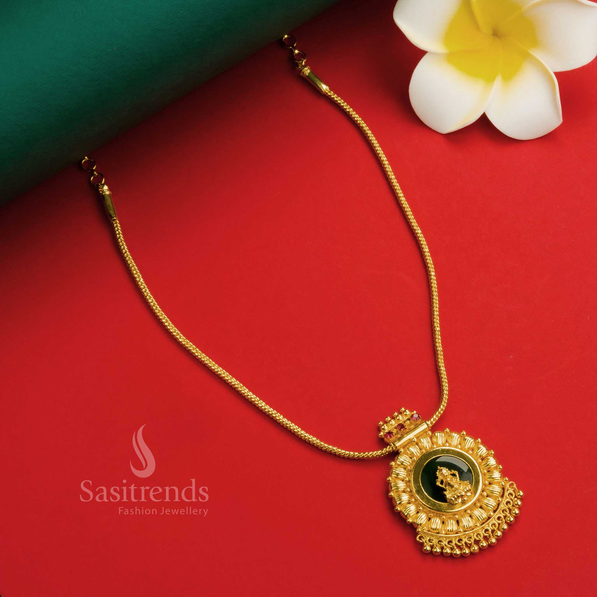 Sasitrends - Palakka Lakshmi Motif Wedding Pendant with Micro Gold-Plated Necklace