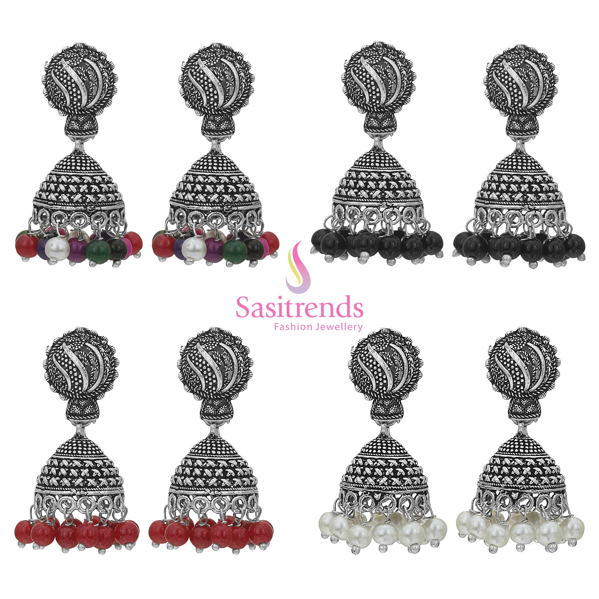 Graceful Oxidised German Silver Combo Earrings Jhumka Set - Festival Elegance