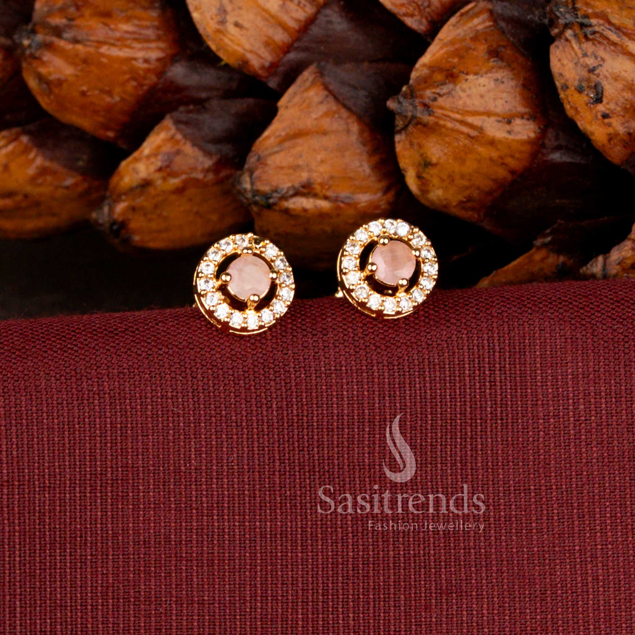 One Gram Micro Gold Plated American Diamond Halo Stud Earrings - Sasitrends - Image 4