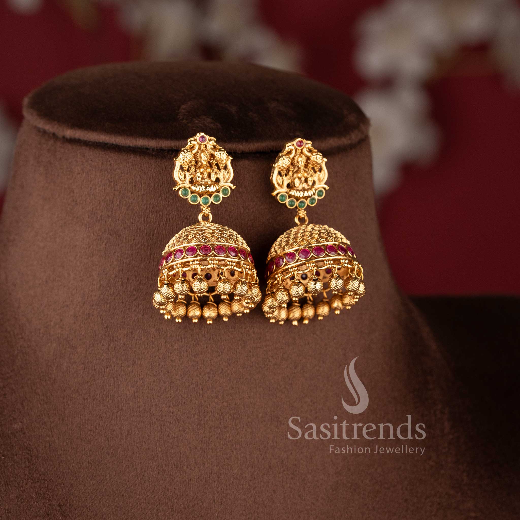 Exquisite Bridal Temple Matte Gold Lakshmi and Peacock Choker Necklace Jewellery Set For Women- Sasitrends - Image 3