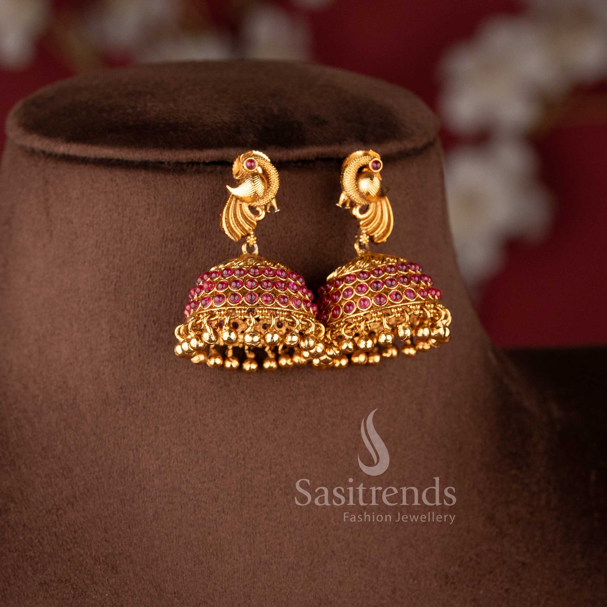 Latest Bridal Wear Temple Matte Gold Lakshmi Peacock Necklace Jewellery Set for Women - Traditional Wedding Jewellery | Sasitrends - Image 6