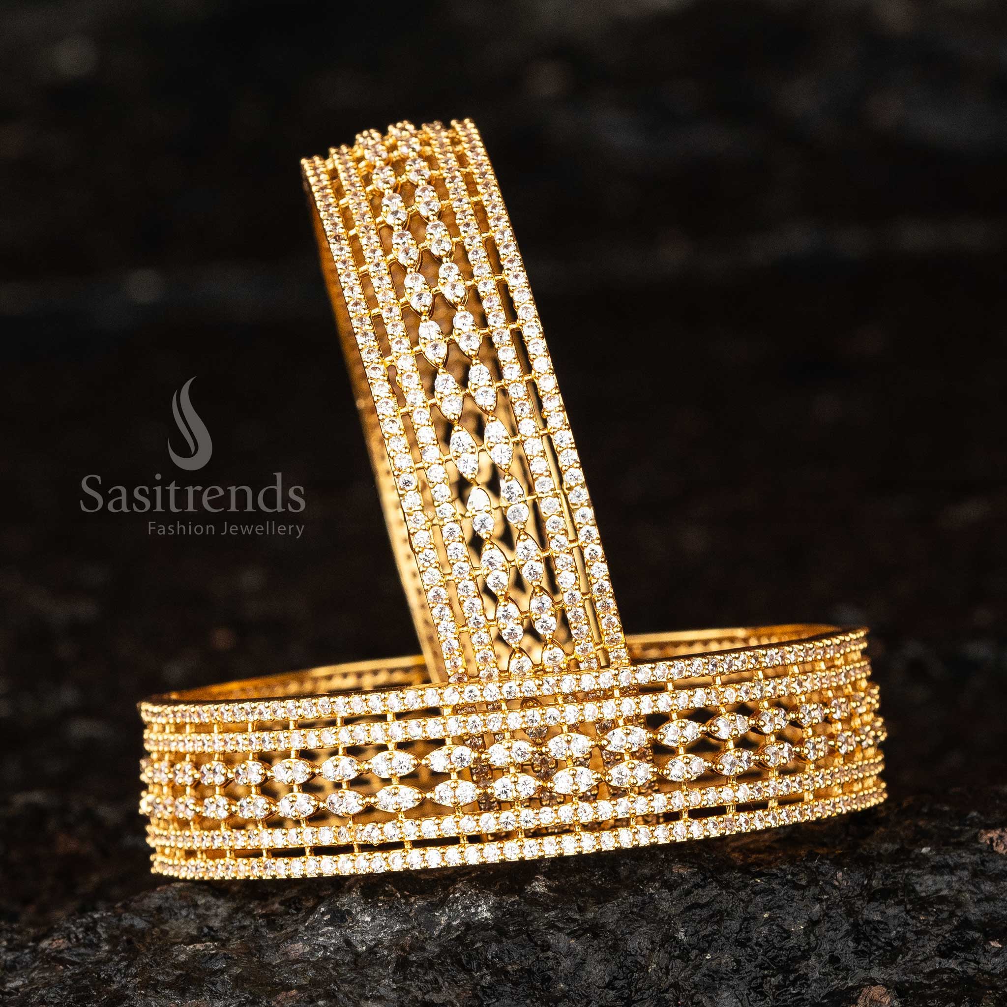 Glamorous Rhodium and Gold Plated American Diamond Bangles - Sasitrends - Image 3