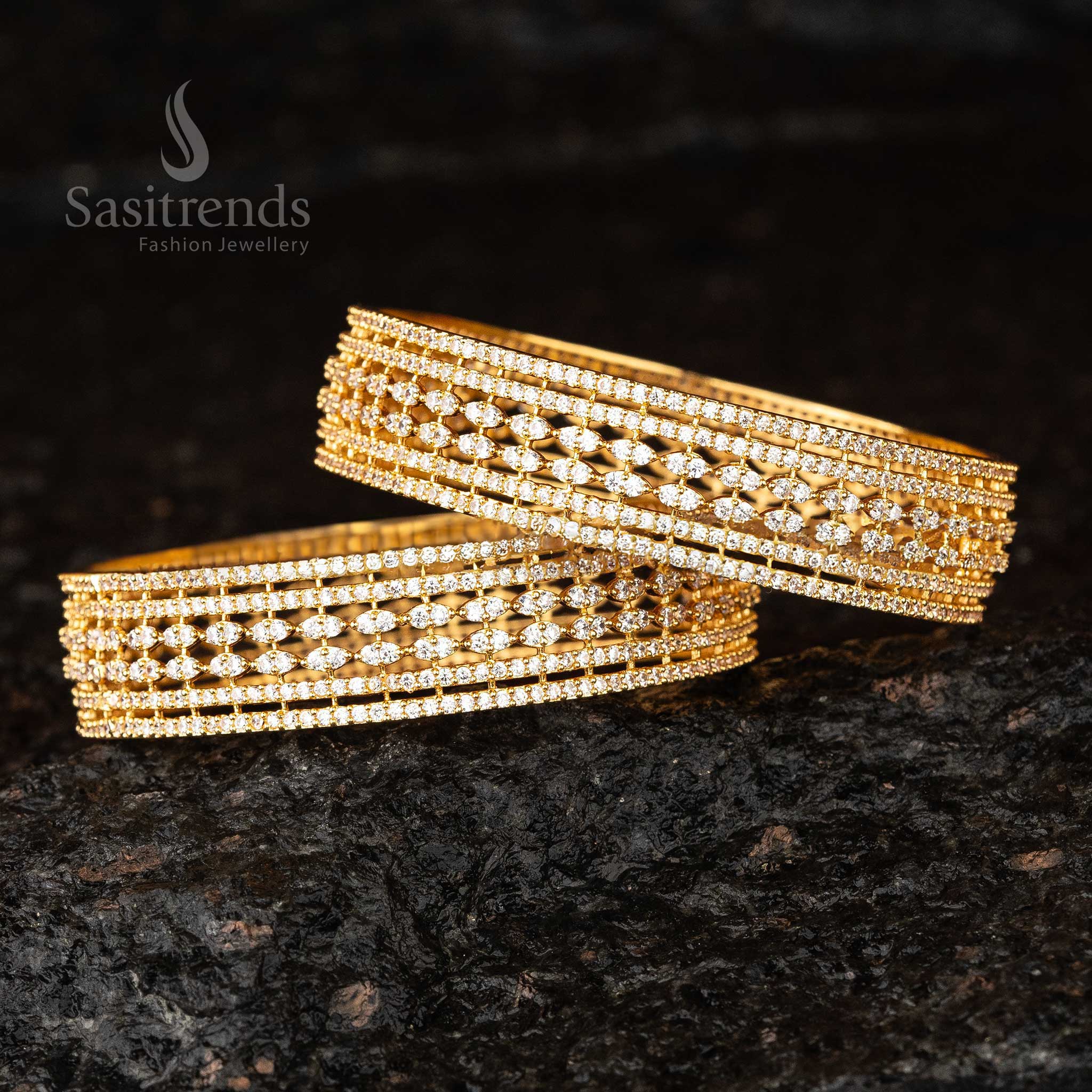 Glamorous Rhodium and Gold Plated American Diamond Bangles - Sasitrends - Image 4