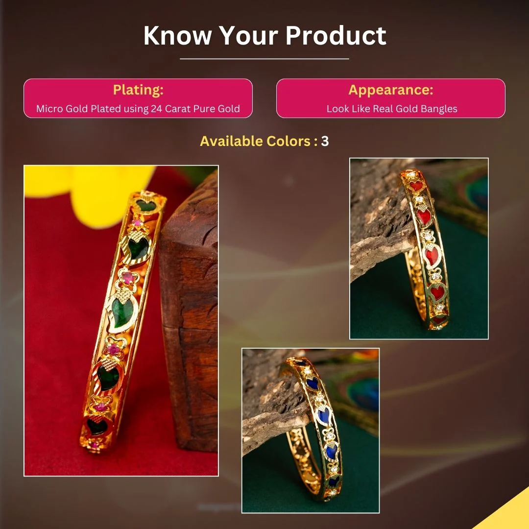 Traditional Elegance Micro Gold Plated Palakka Mango Kerala Bracelet Bangles | Sasitrends - Image 3