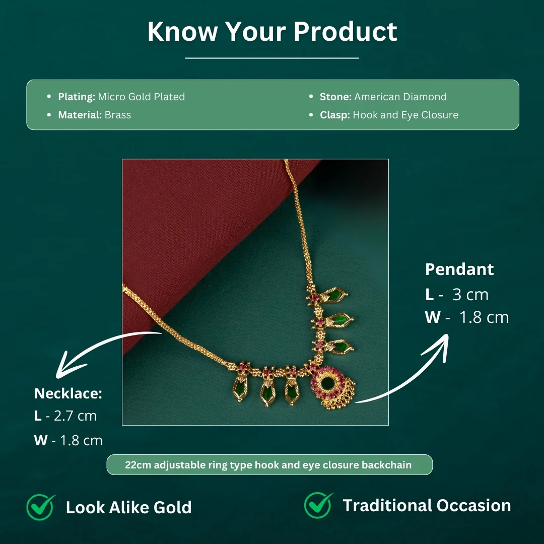 One Gram Micro Gold Plated Traditional Green Palakka Nagapadam Necklace with Intricate Design - Sasitrends - Image 4