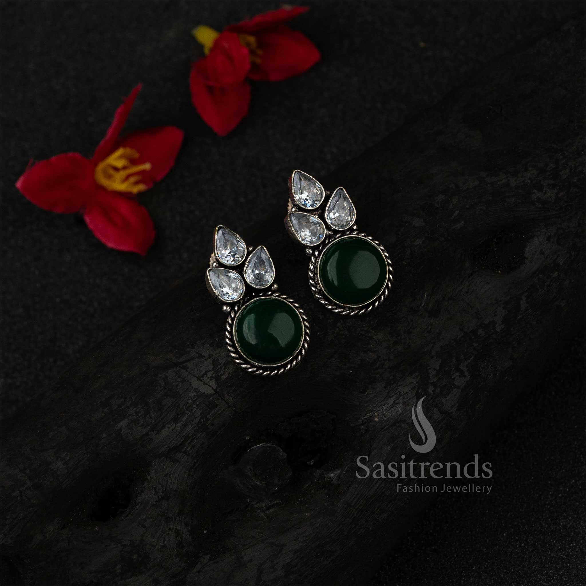 Sasitrends | Elegant Oxidised German Silver Earrings with AD and Monalisa Stones - Image 4