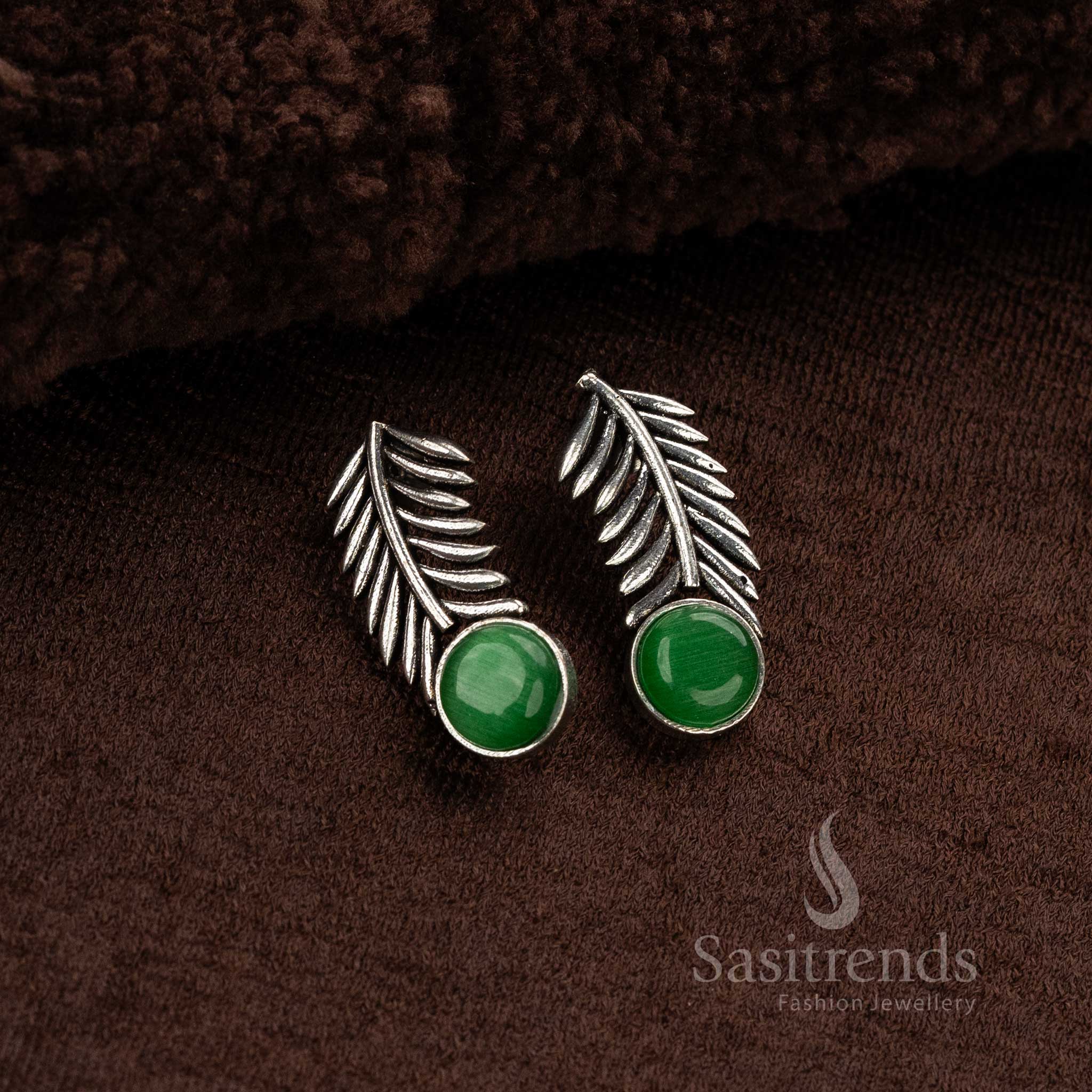 Versatile Monalisa Leaf Oxidised Silver Earrings - Perfect for Every Occasion - Image 6