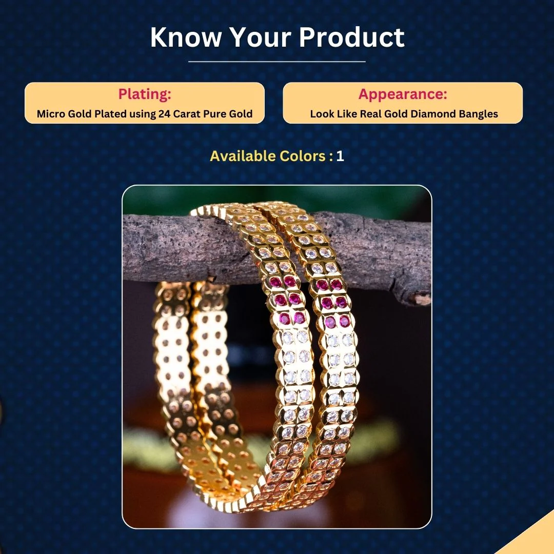 Exquisite Traditional Wear Impon Micro Gold Plated American Diamond Stones Bangles - Sasitrends - Image 2