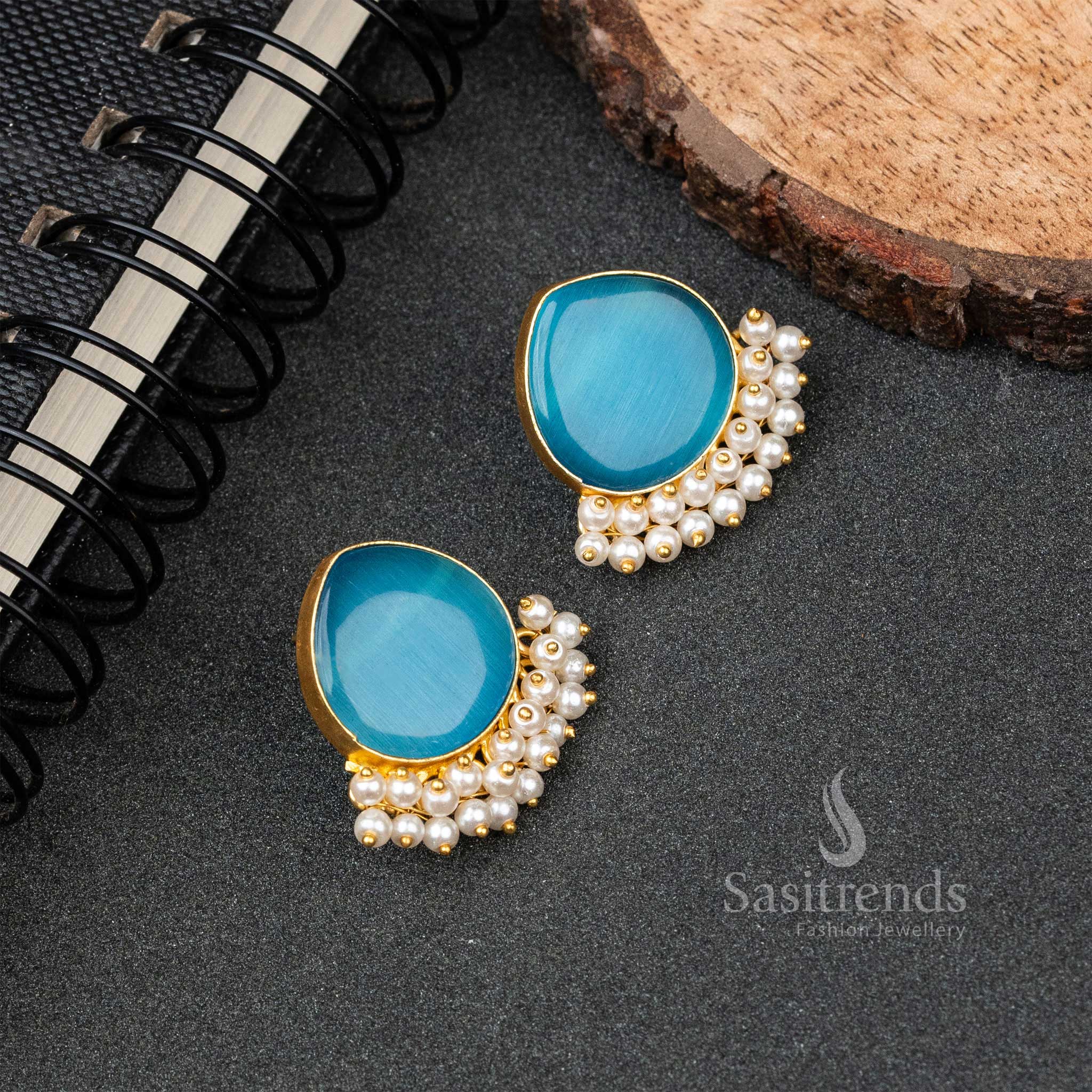 New Arrival: Attractive Gold Plated Monalisa Stone & Pearl Earrings - Sasitrends - Image 13
