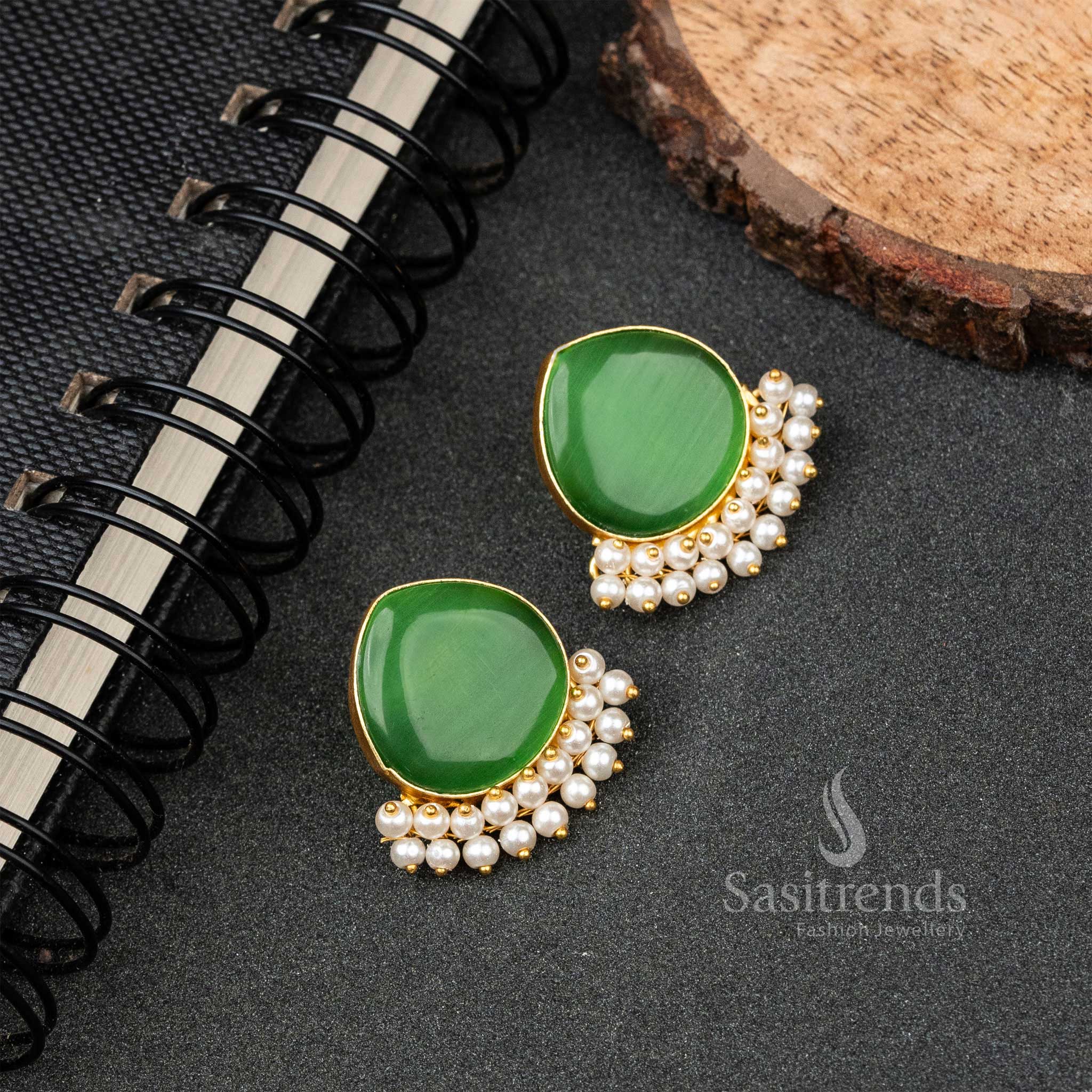 New Arrival: Attractive Gold Plated Monalisa Stone & Pearl Earrings - Sasitrends - Image 16