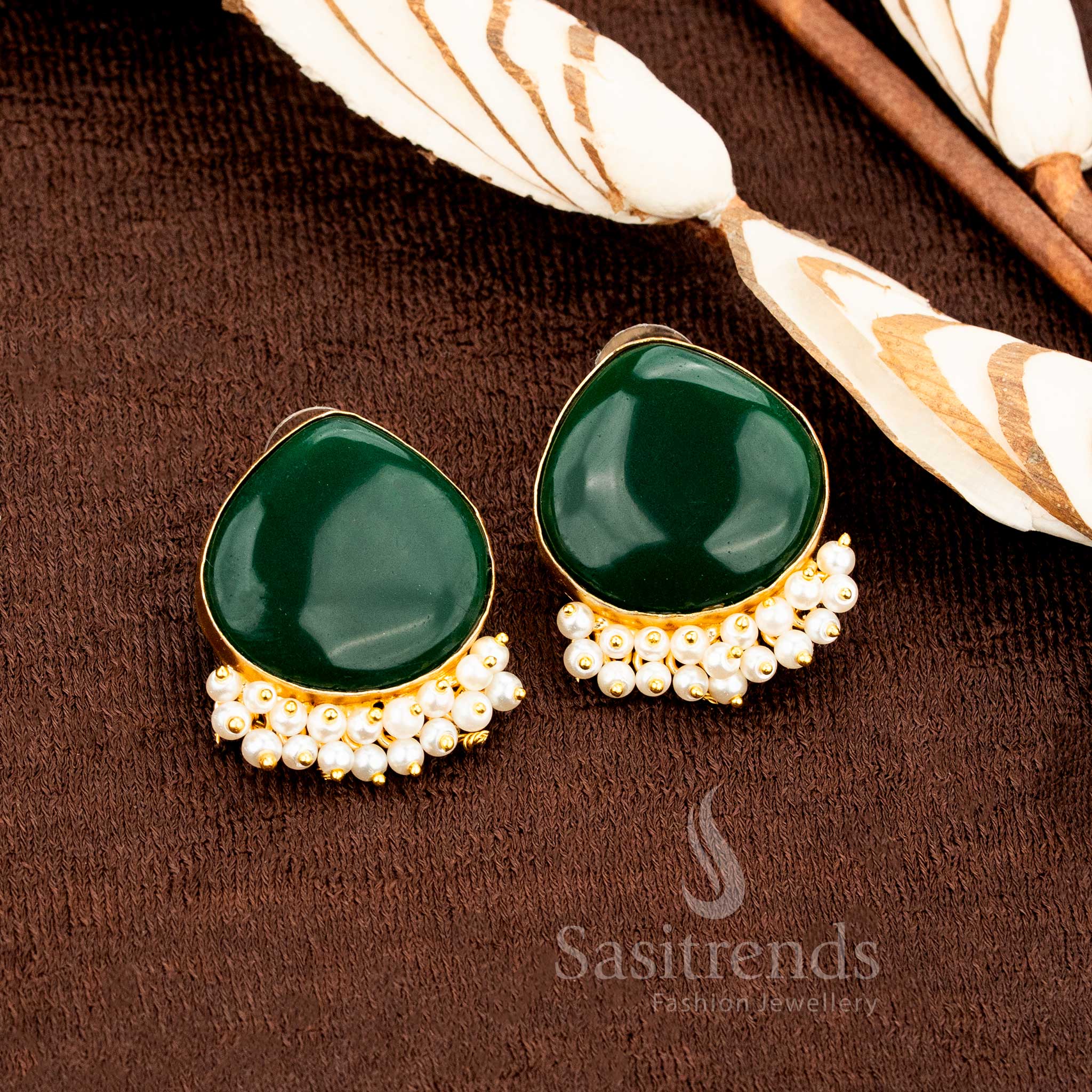 New Arrival: Attractive Gold Plated Monalisa Stone & Pearl Earrings - Sasitrends - Image 4