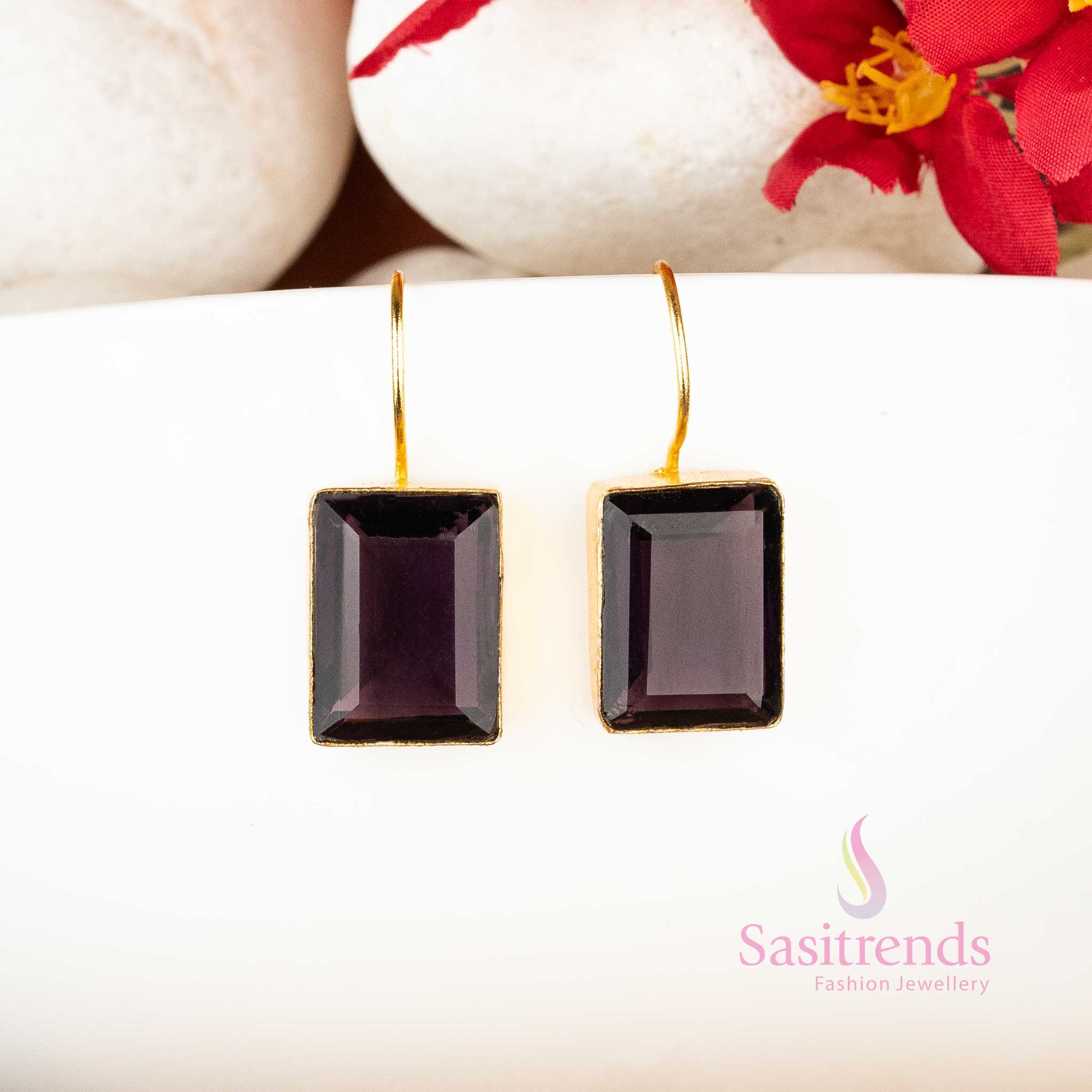 Opulent Gold Plated Rectangular Monalisa Stone Earrings - Office Elegance - Image 2