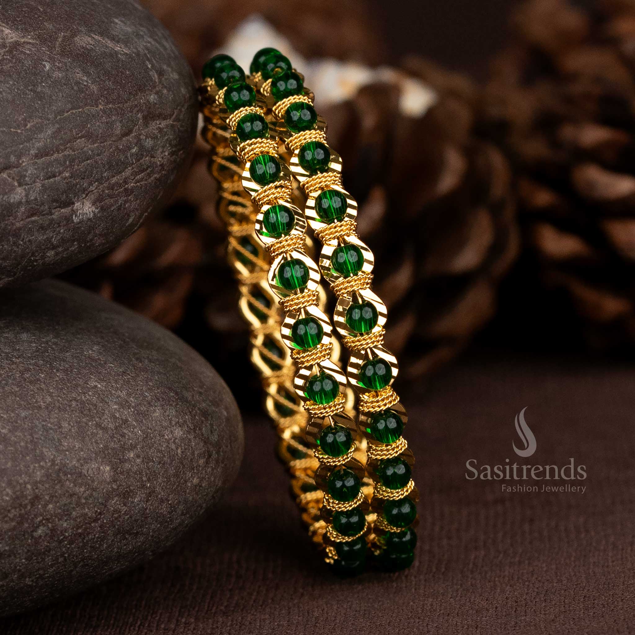 Elegant Traditional Wear Micro Gold Plated Pearl Bangles - Sasitrends - Image 7