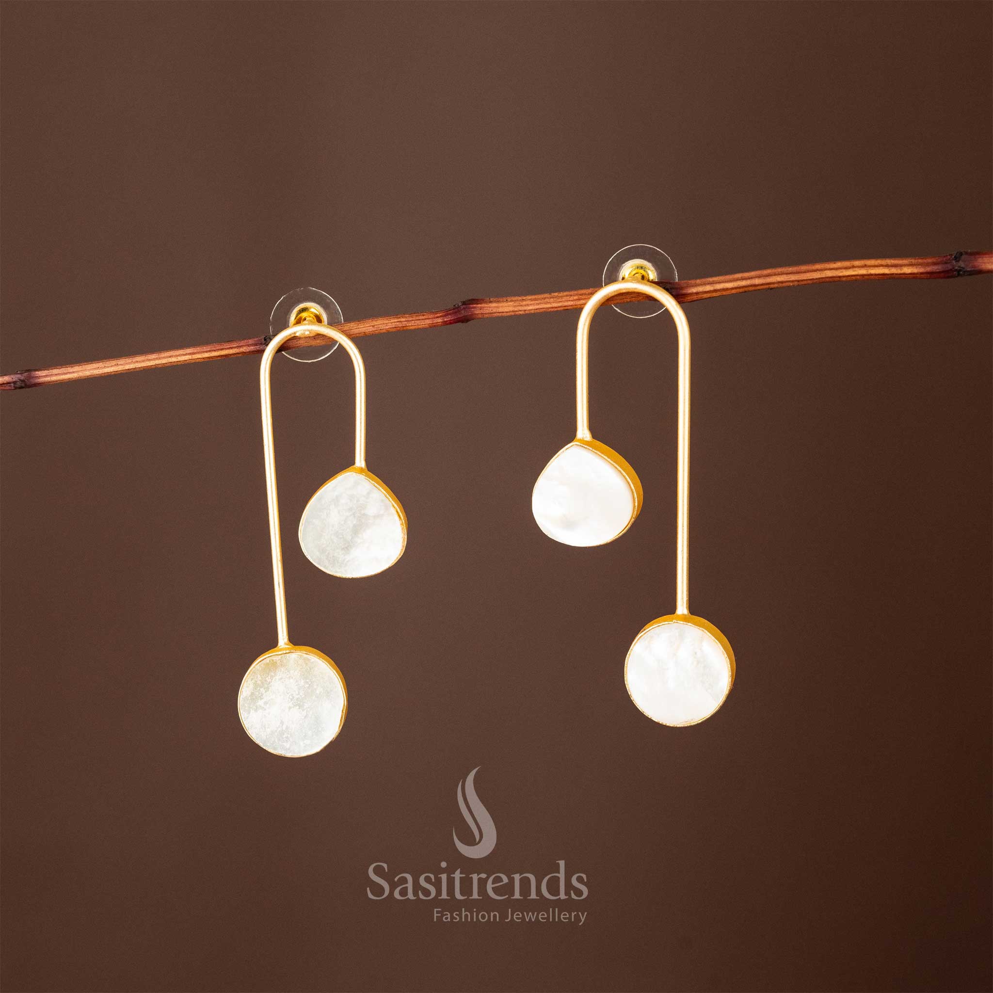New Arrival: Contemporary Mother of Pearl and Gold-Plated Brass Earrings - Sasitrends - Image 3