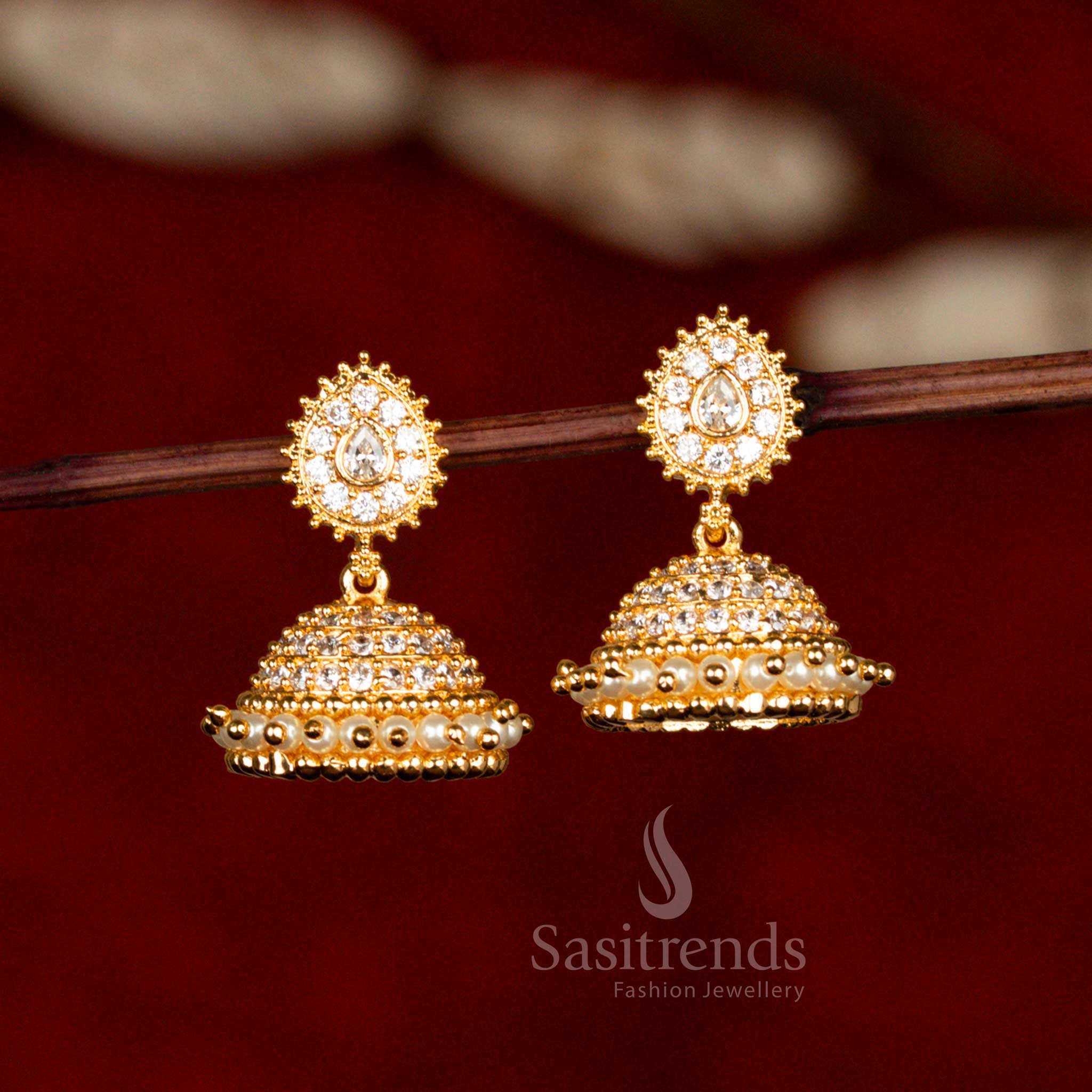 Timeless Elegance: Micro Gold Plated AD Stone Pearl Jhumka Earrings- Sasitrends - Image 11