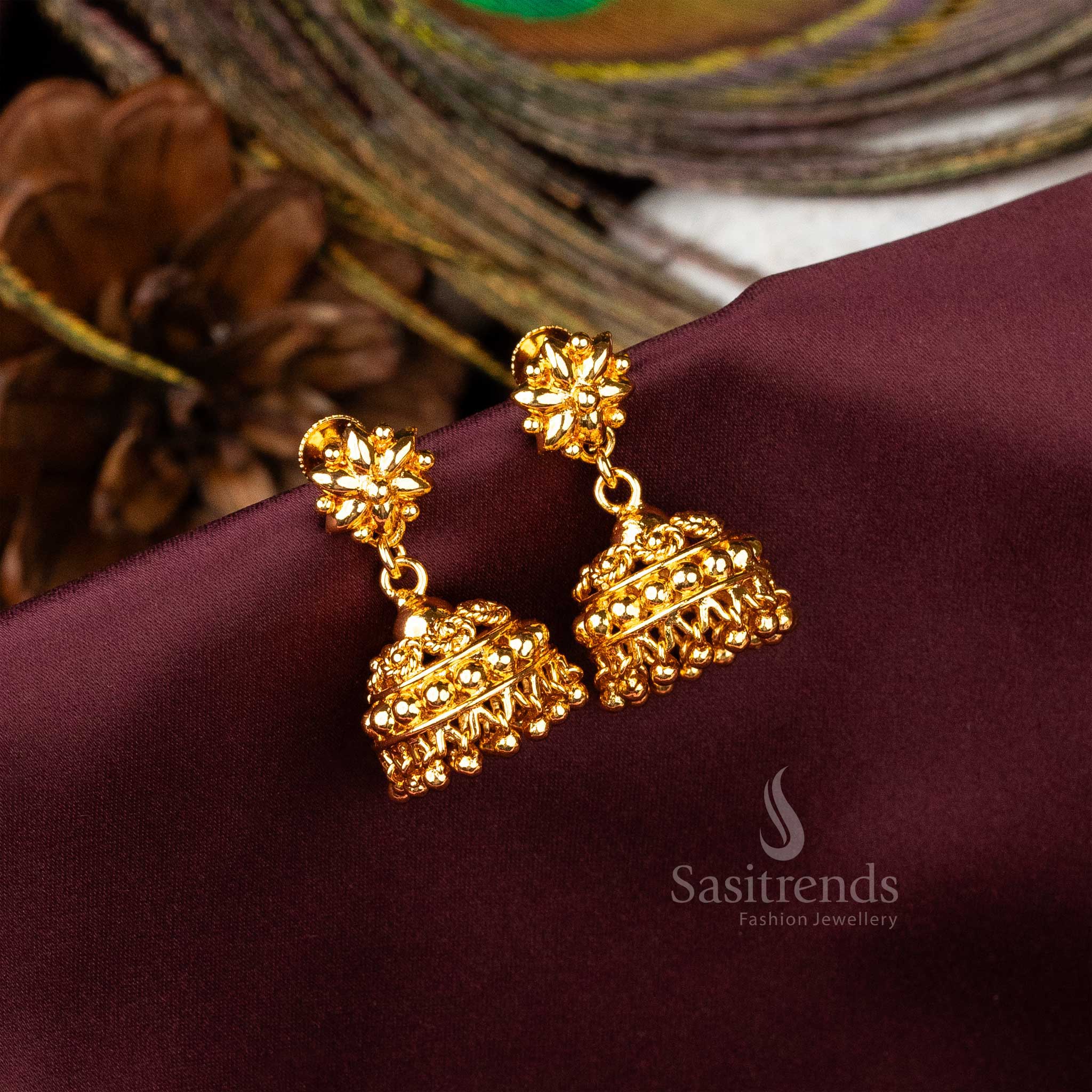 Exquisite Micro Gold Plated Kerala Style Jhumka Earrings - Traditional Elegance - Image 12