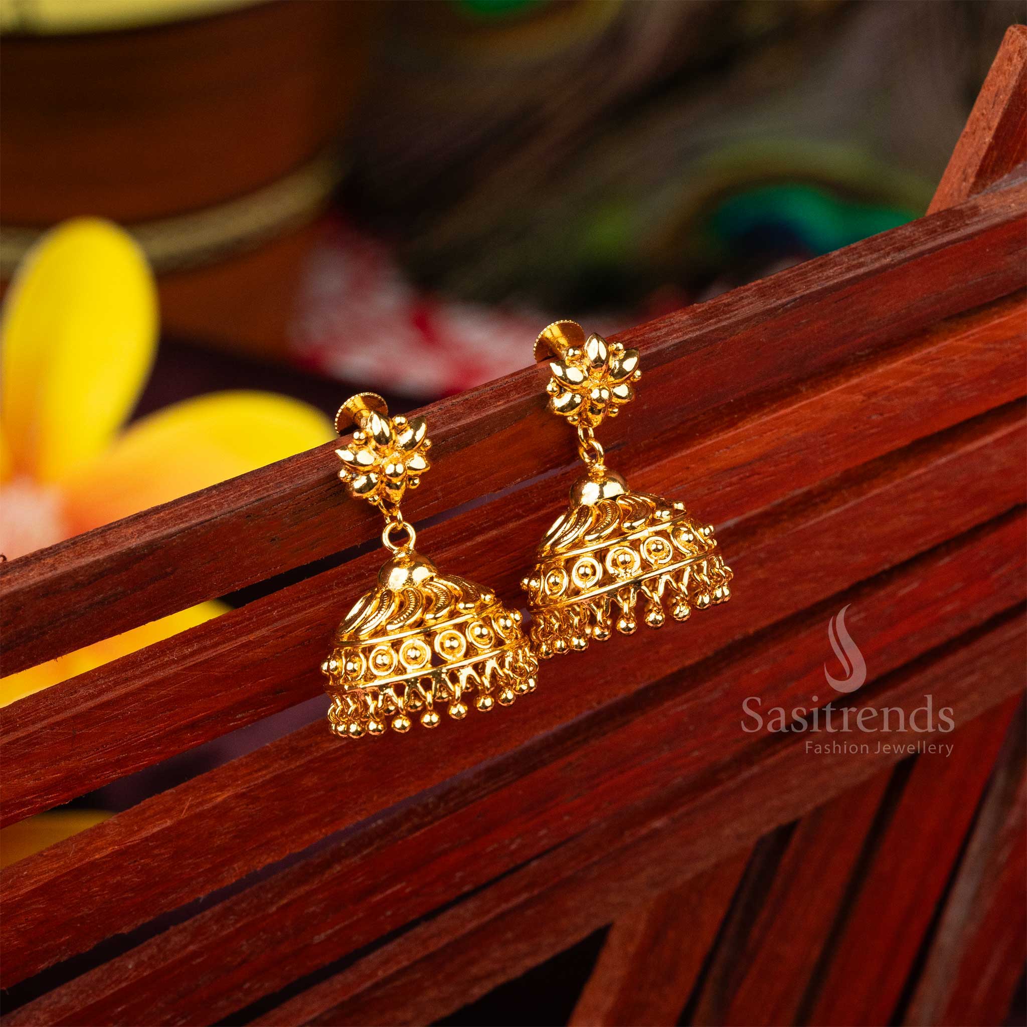 Exquisite Micro Gold Plated Kerala Style Jhumka Earrings - Traditional Elegance - Image 5
