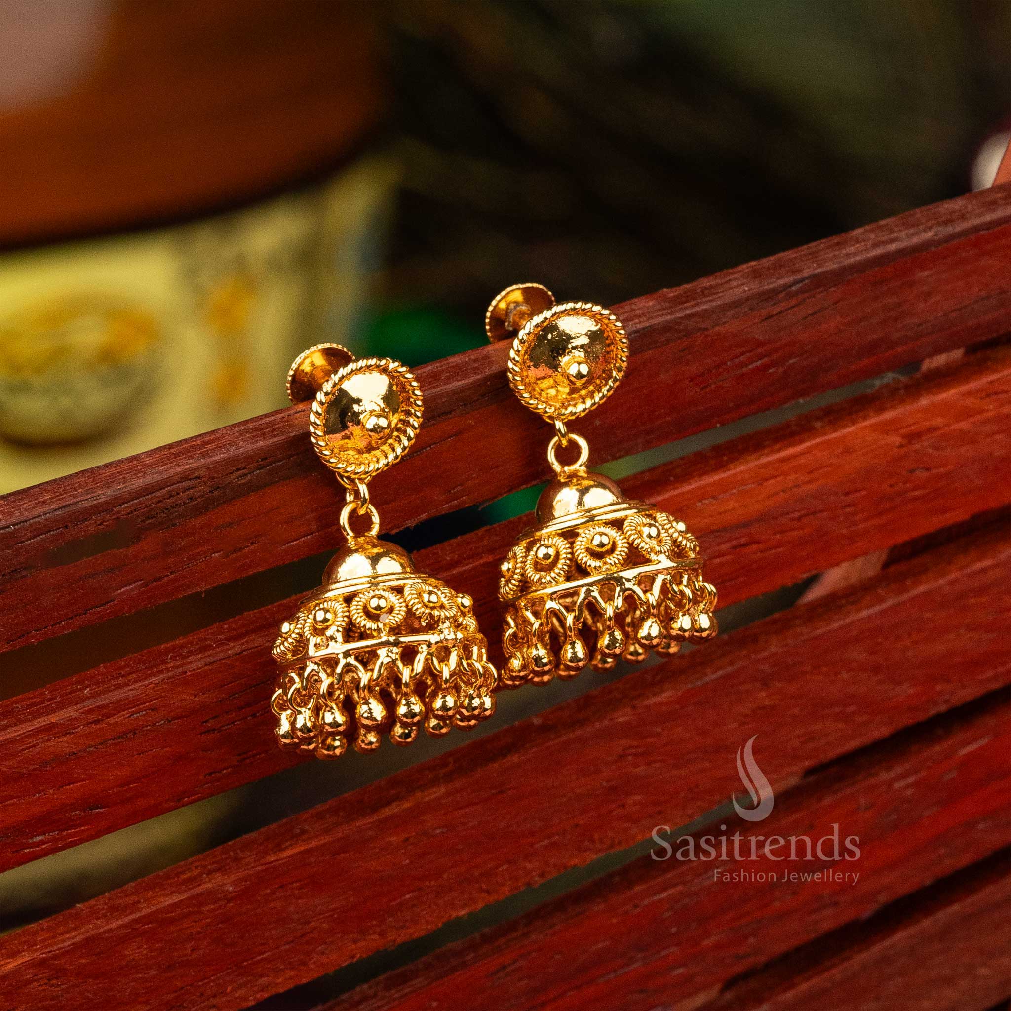 Exquisite Micro Gold Plated Kerala Style Jhumka Earrings - Traditional Elegance - Image 8