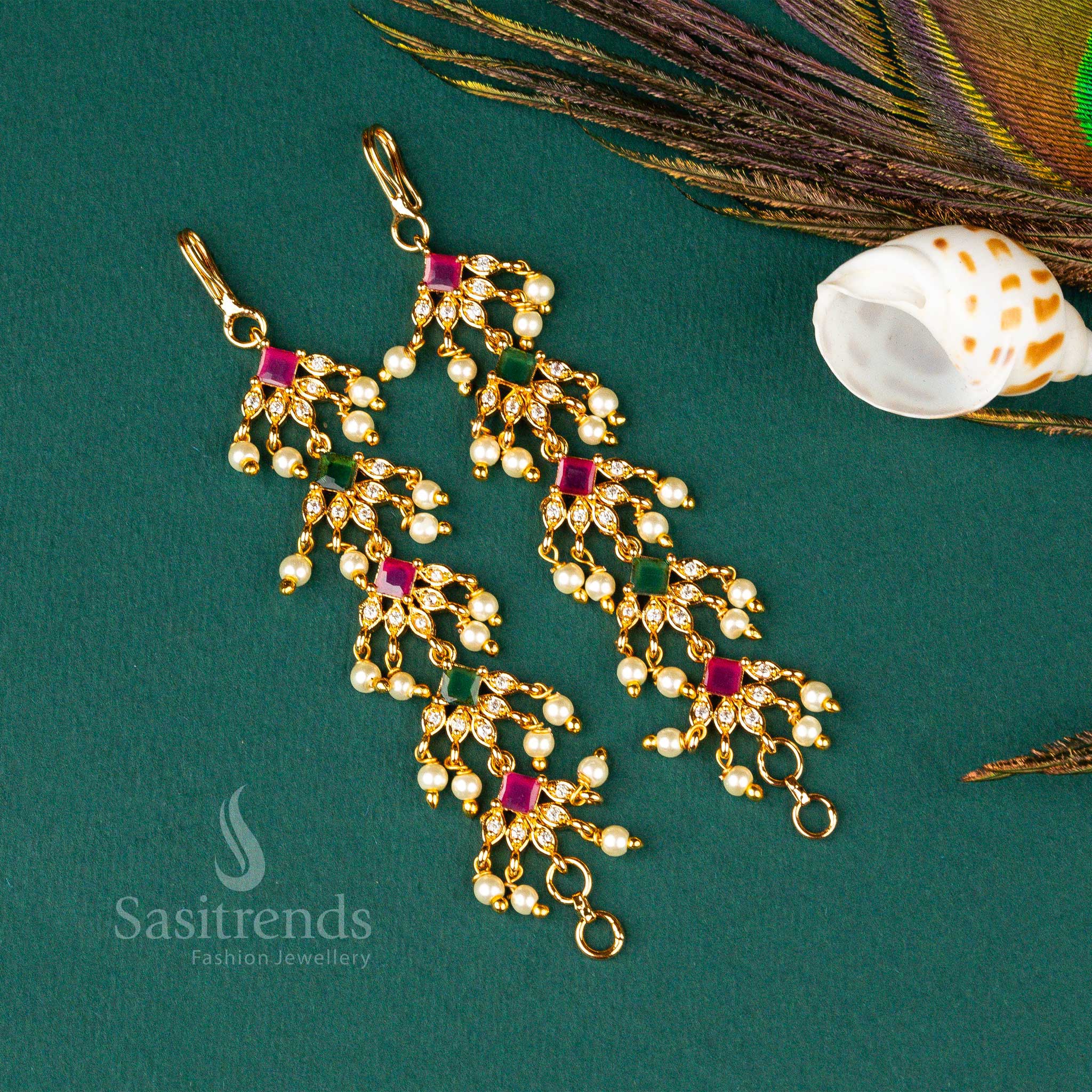 Elegant Micro Gold Plated AD Stone Pearl Matil Ear Chain - Sasitrends - Image 8