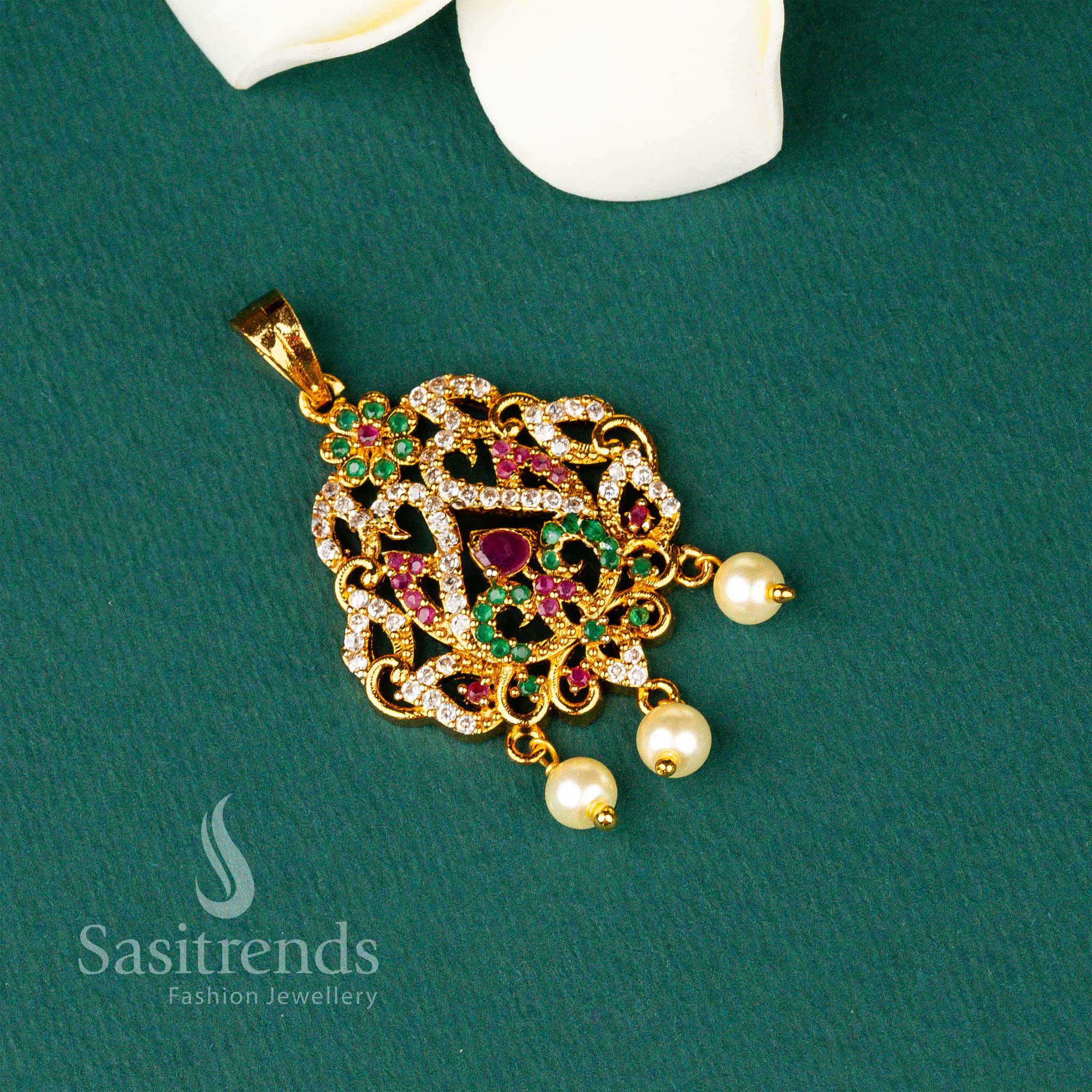 Sasitrends -  Temple Matte Gold Plated AD Small Pendant Dollar for Festive Elegance - Image 2