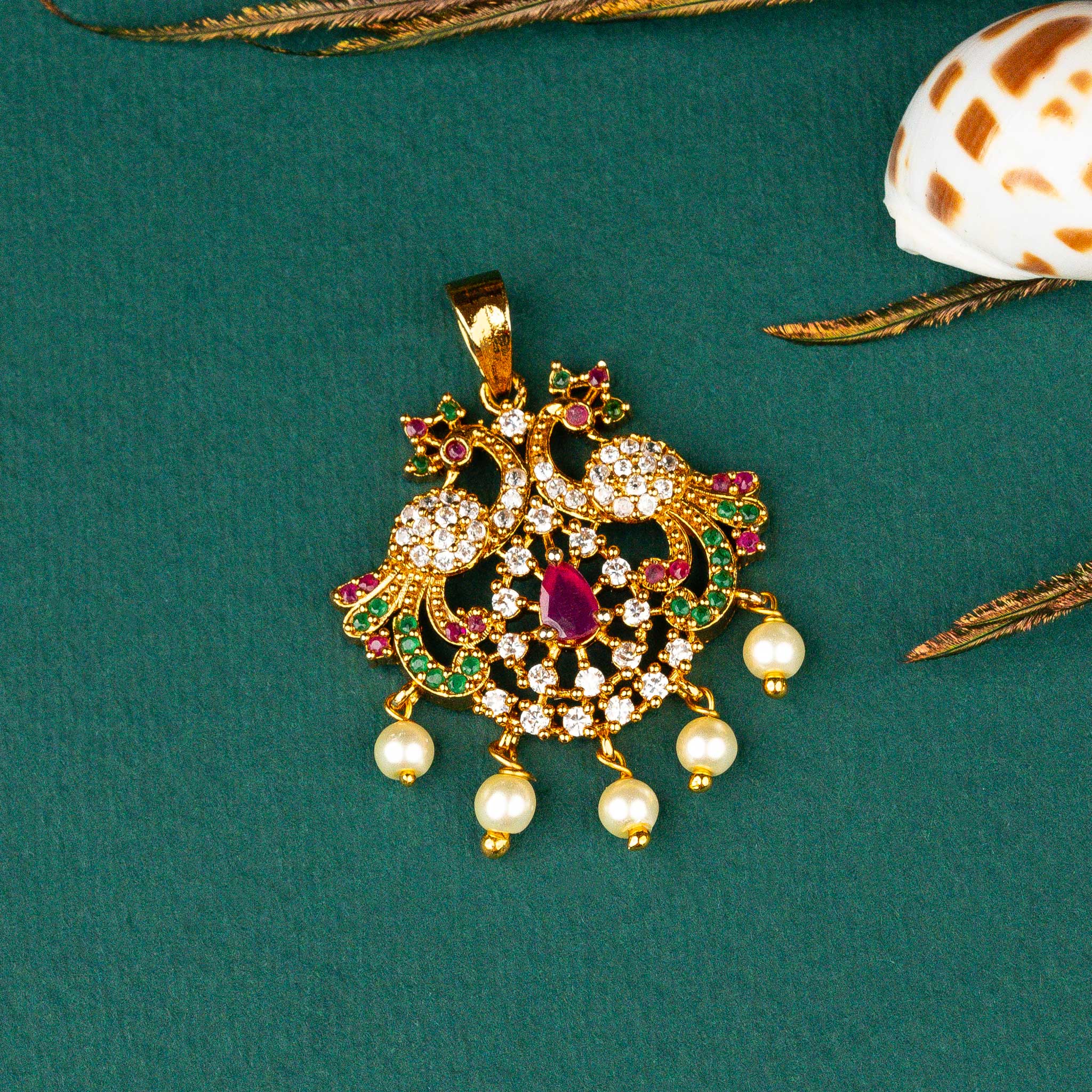 Sasitrends -  Temple Matte Gold Plated AD Small Pendant Dollar for Festive Elegance - Image 6