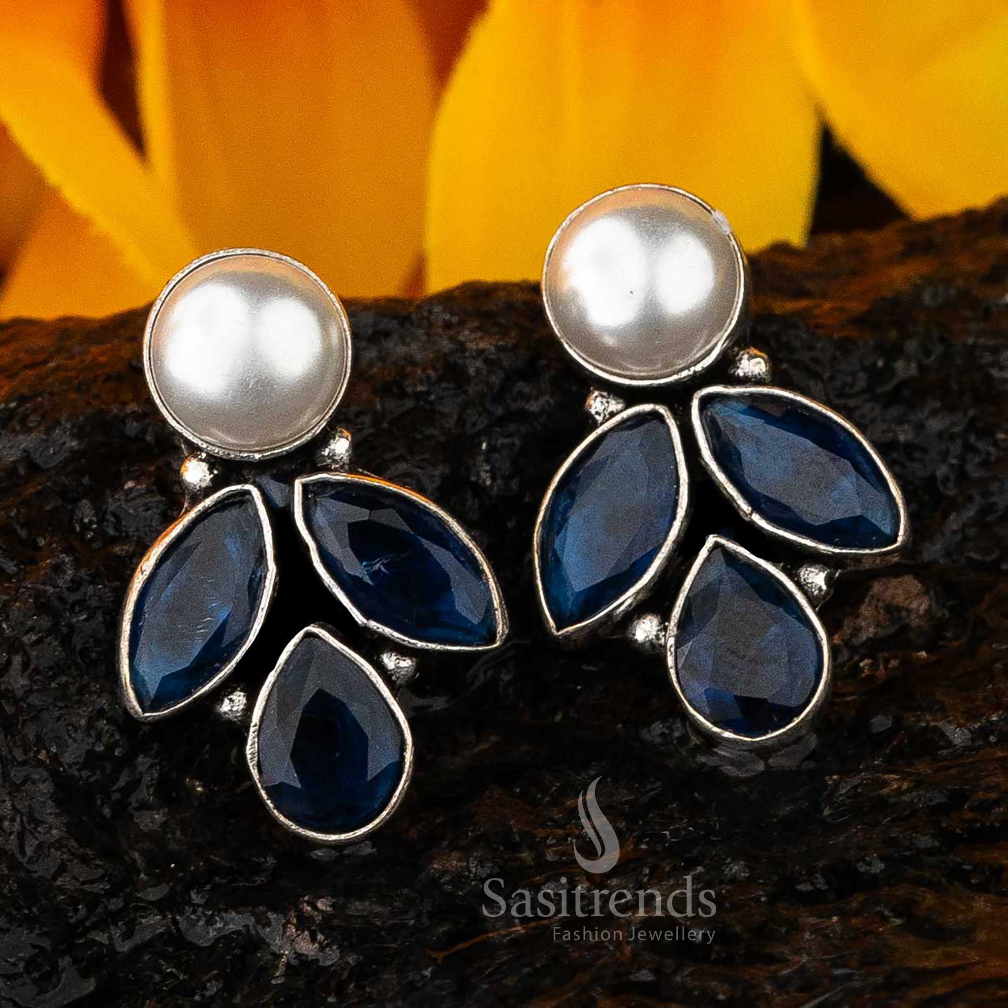 Vintage Glam Marquise & Pearl Oxidised Earrings - Sasitrends - Image 13
