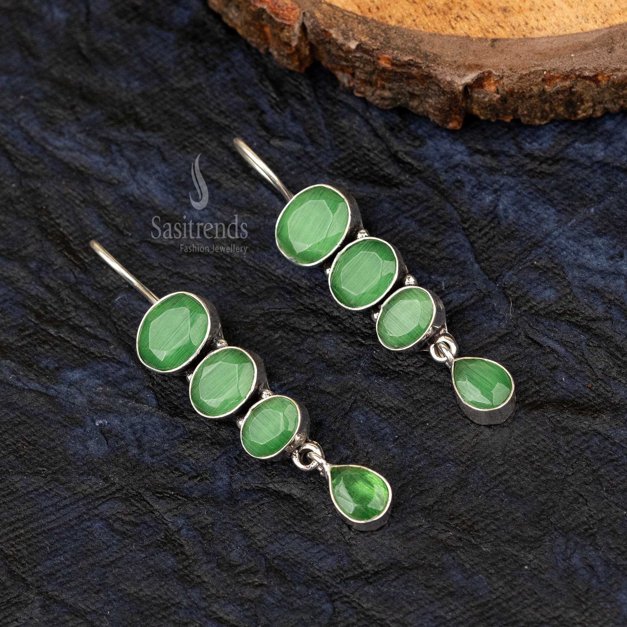 Sasitrends - Chic Radiance Oxidised Drop Earrings - Vibrant Multi-Colored Stone Inlays - Image 2