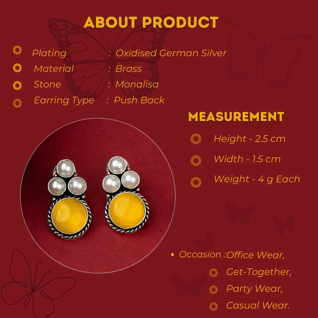 Sasitrends - Latest Oxidised Silver Tri-Pearl and Monalisa Stones Earrings - Image 3