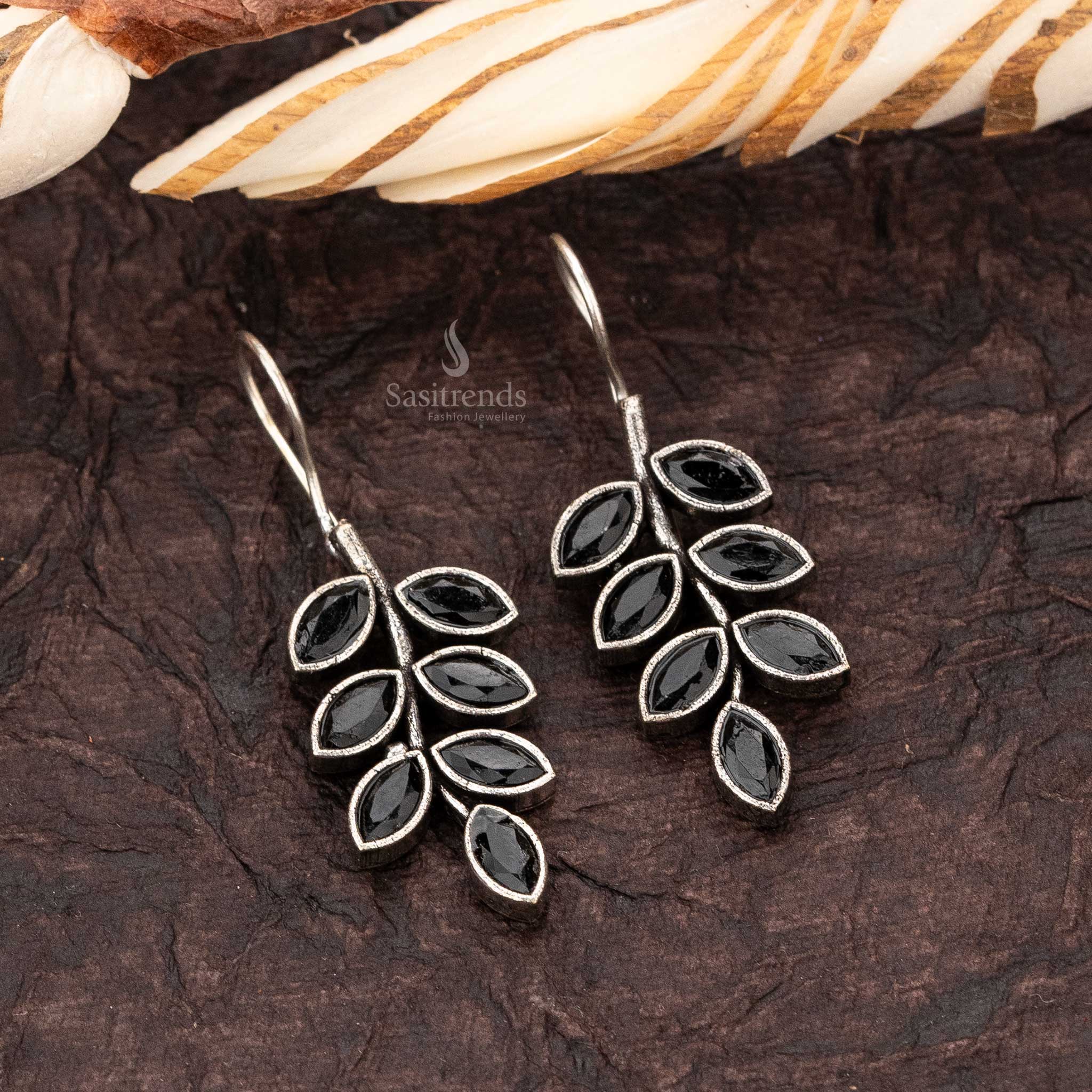 Office wear Elegant Oxidised Leaf Drop Stone Earrings for Women - Sasitrends - Image 6